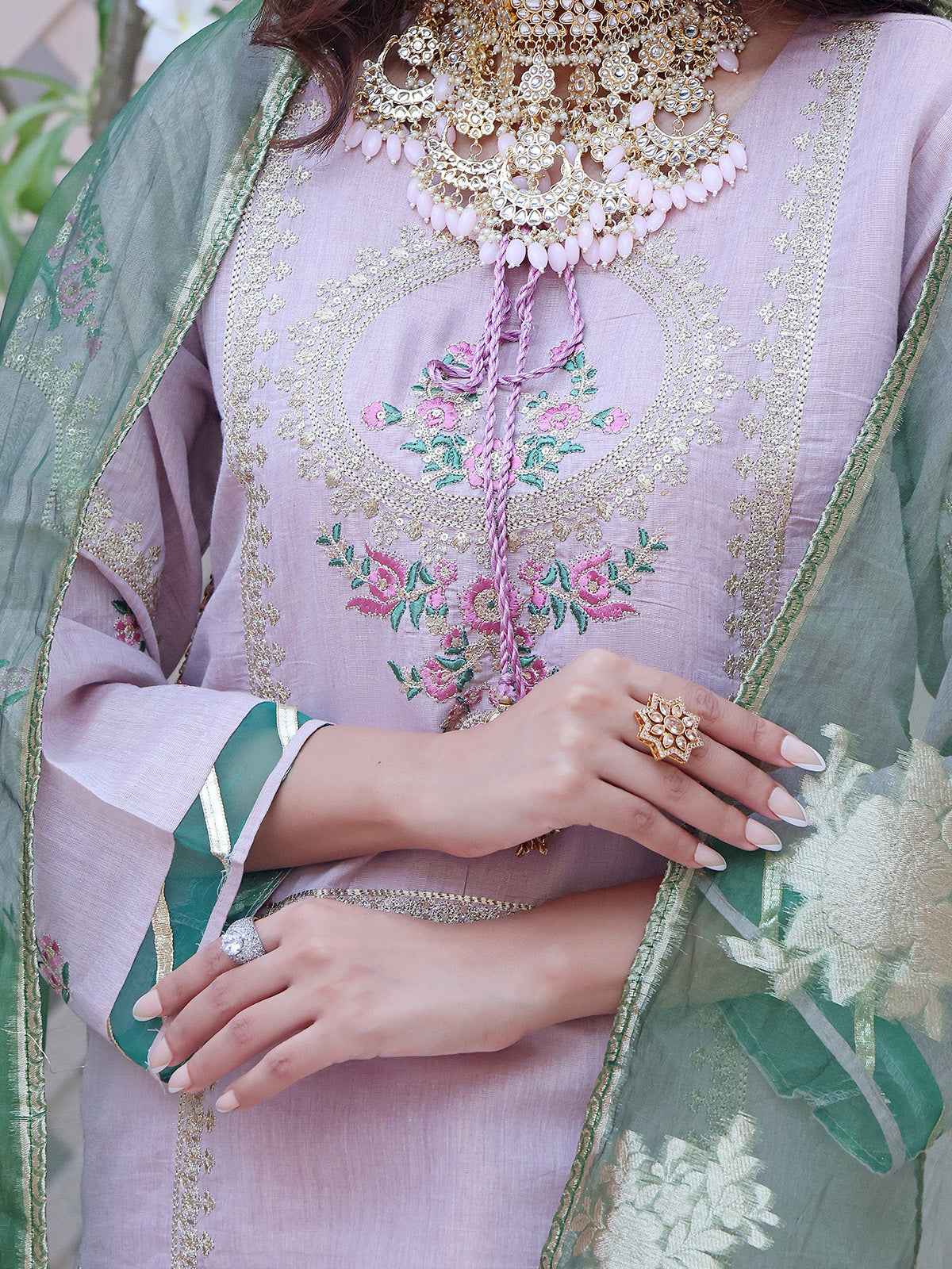 2Pc Embroidered Pret Shirt Dupatta Masoori Light Purple - OWE2P-2209004