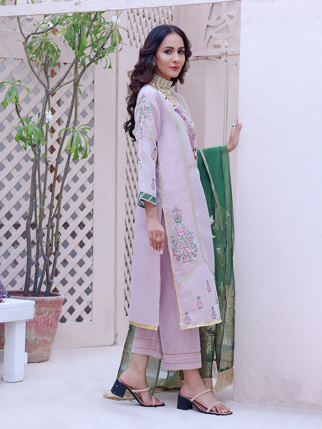 2Pc Embroidered Pret Shirt Dupatta Masoori Light Purple - OWE2P-2209004