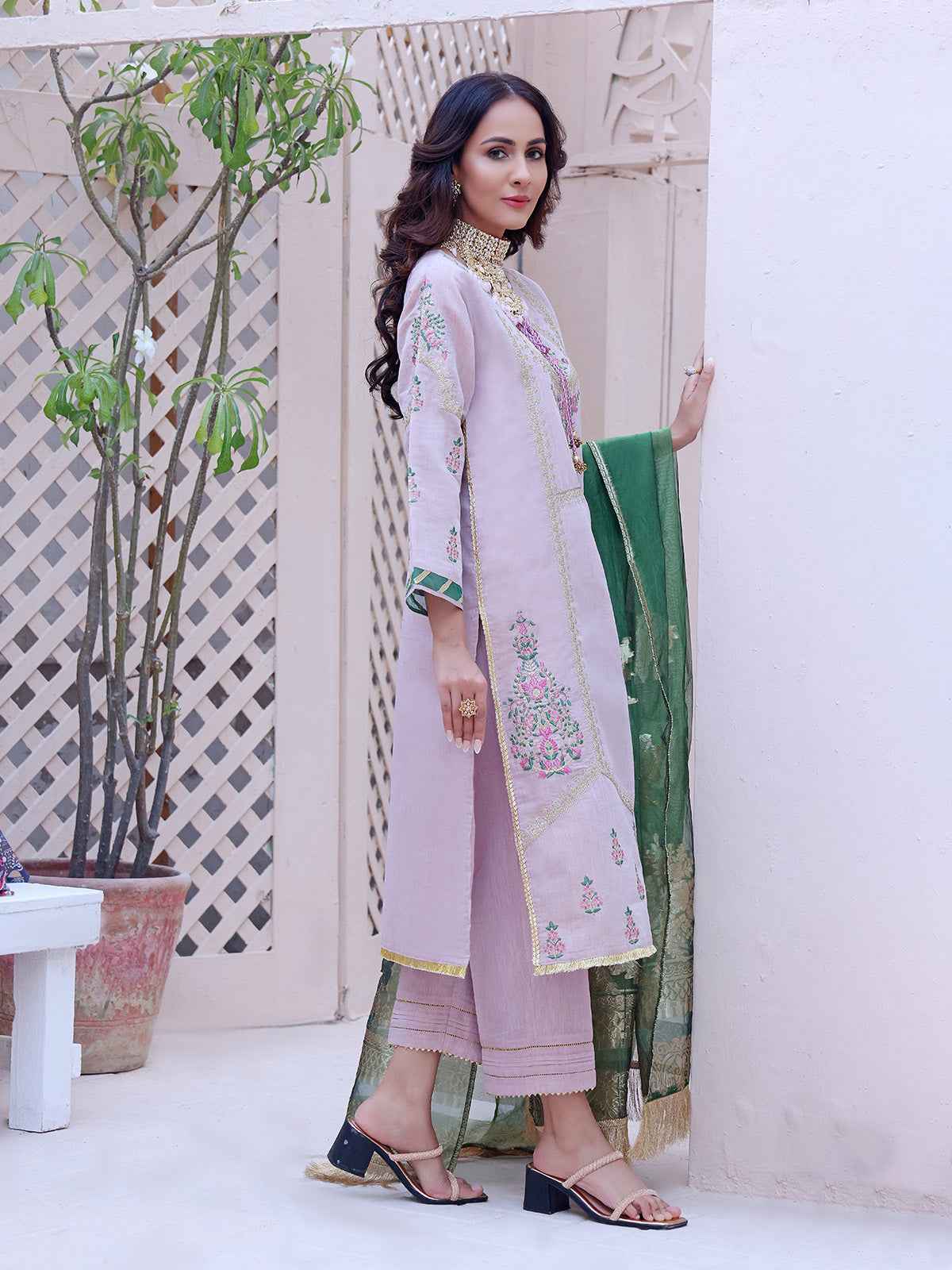 2Pc Embroidered Pret Shirt Dupatta Masoori Light Purple - OWE2P-2209004