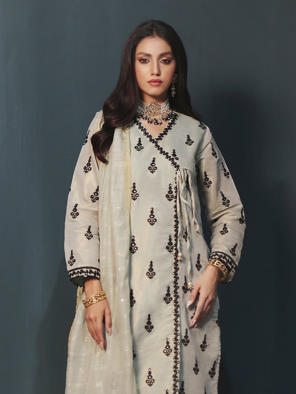 2Pc Embroidered Pret Shirt Dupatta Masoori Green - OWE2P-2211012