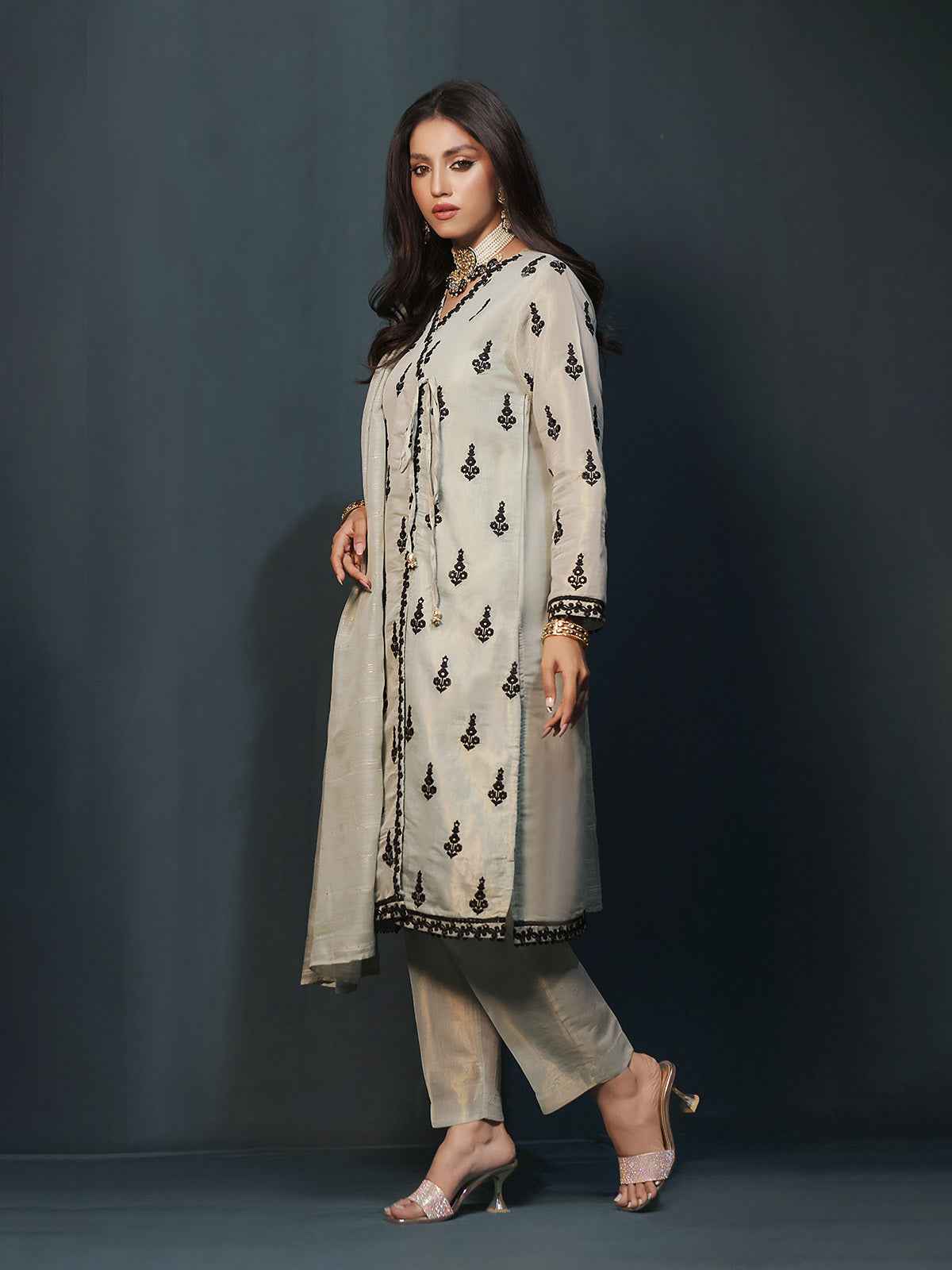 2Pc Embroidered Pret Shirt Dupatta Masoori Green - OWE2P-2211012