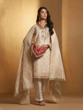 3Pc Embroidered Suit Pret Jacquard Cream - OWE3P-2303002