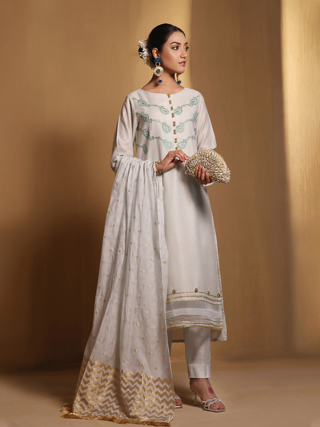 3Pc Embroidered Suit Pret Masoori Light Green - OWE3P-2303006