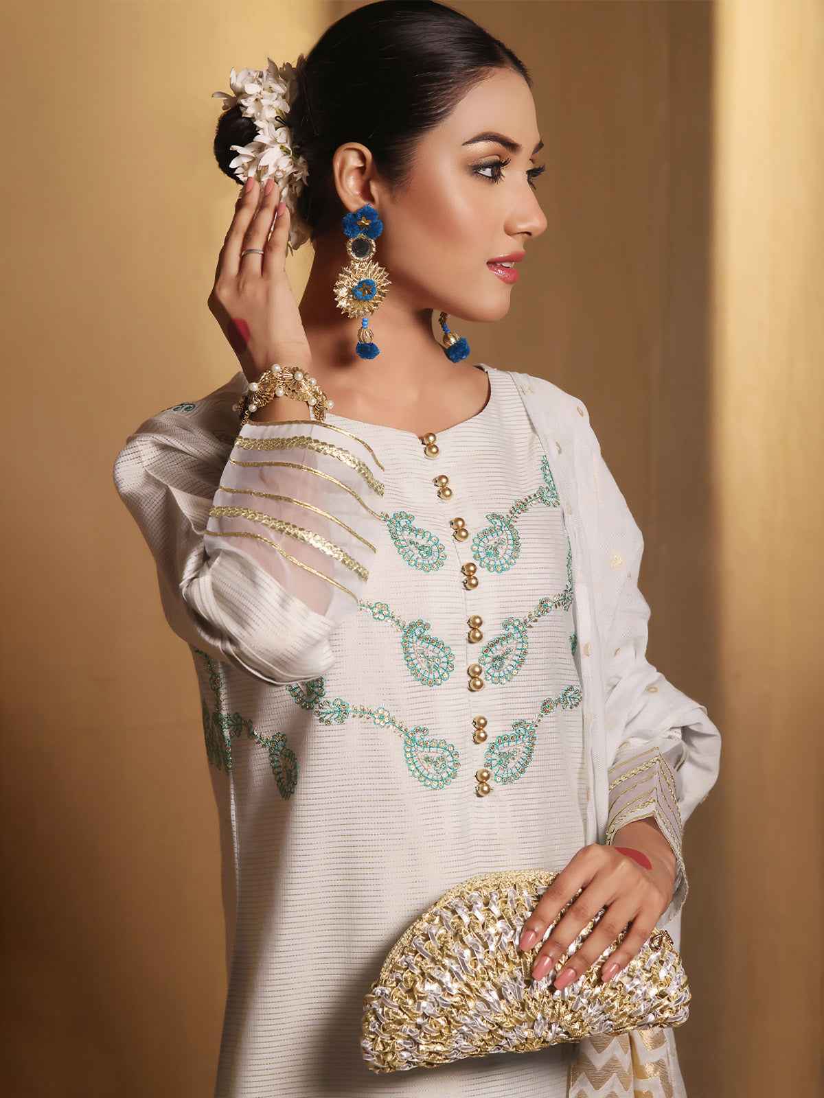 2Pc Embroidered Pret Shirt Trouser Masoori Light Green - OWE2P-2303006