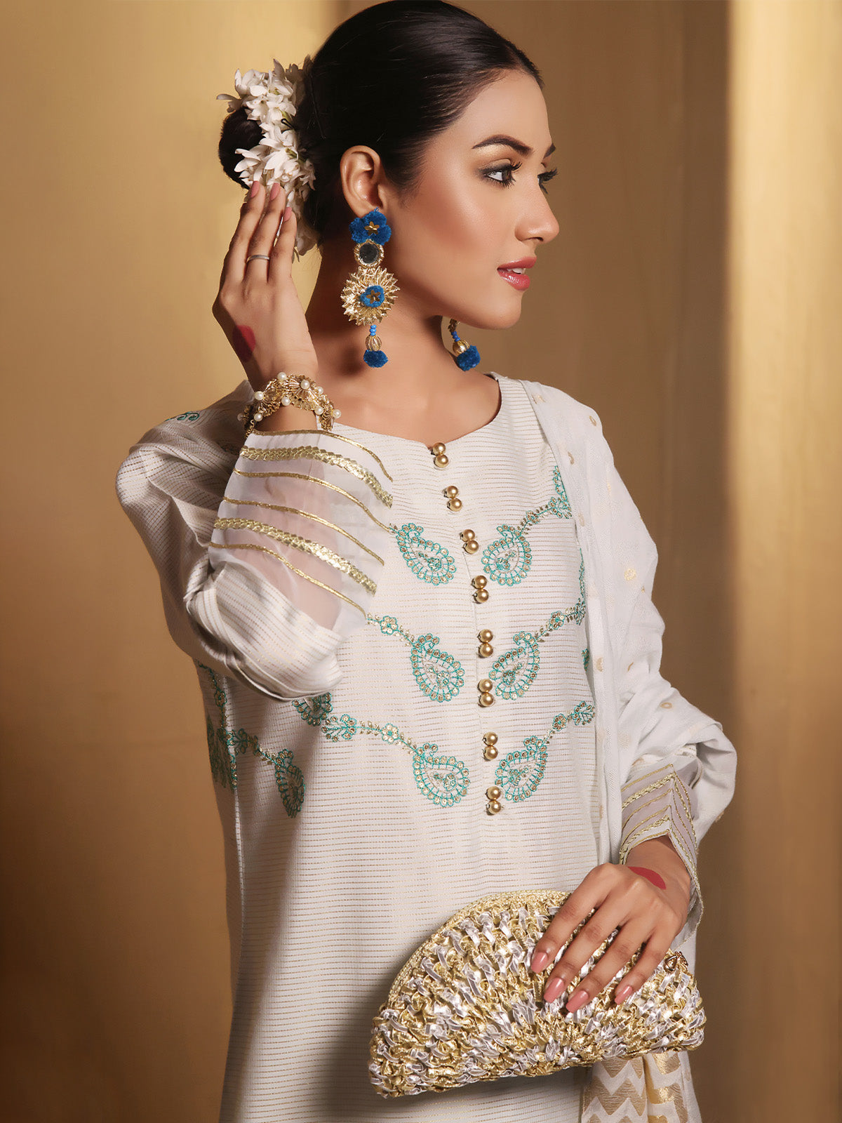 3Pc Embroidered Suit Pret Masoori Light Green - OWE3P-2303006