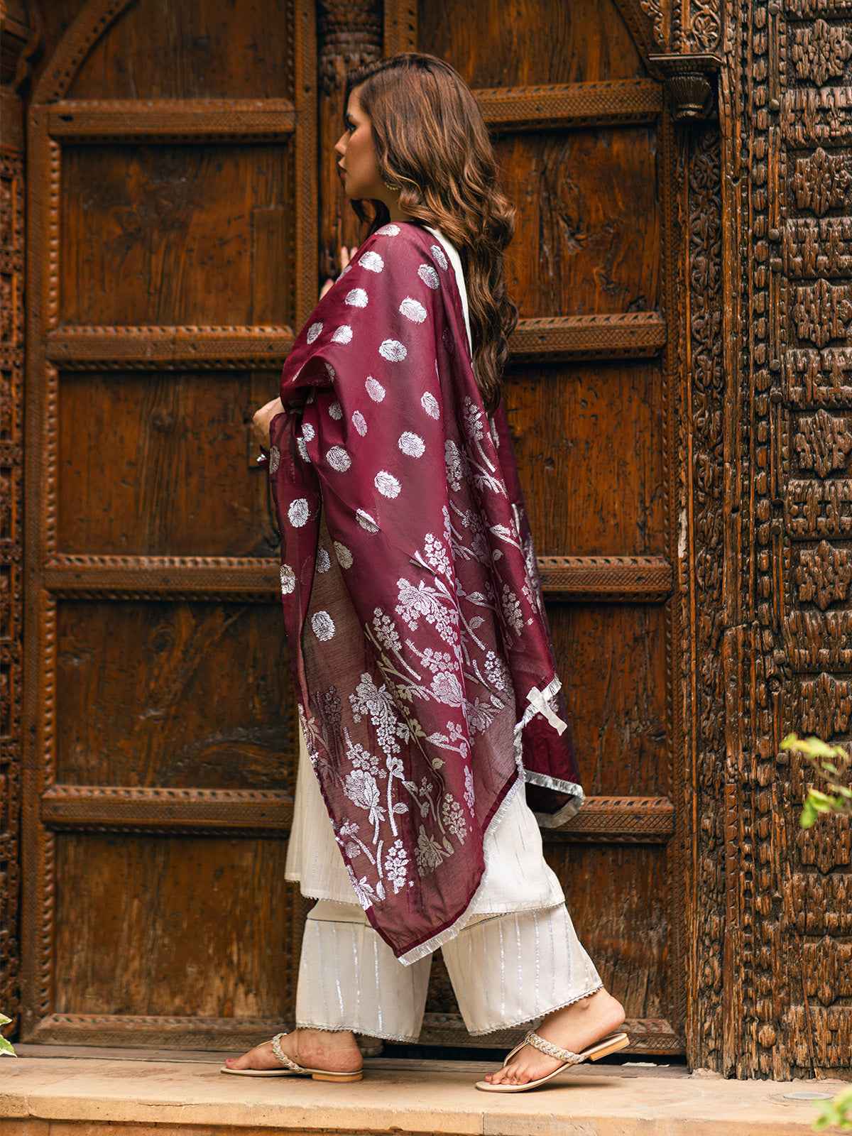 3Pc Embroidered Suit Pret Jacquard Cream - OWE3P-2303008