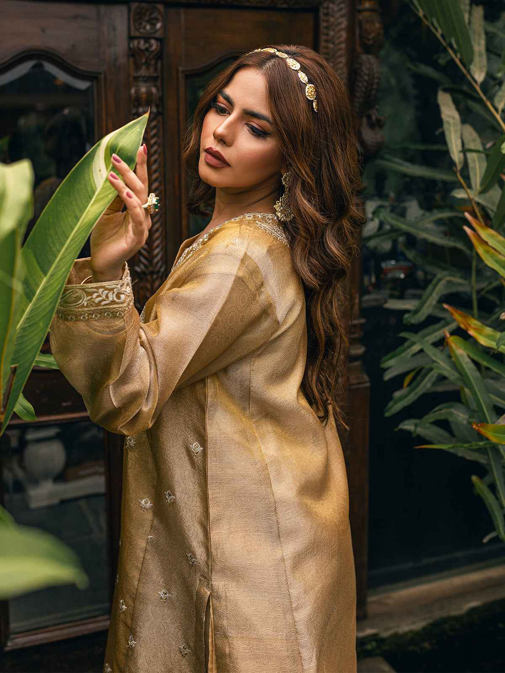2Pc Embroidered Pret Shirt Dupatta Zari Golden - OWE2P-2303027