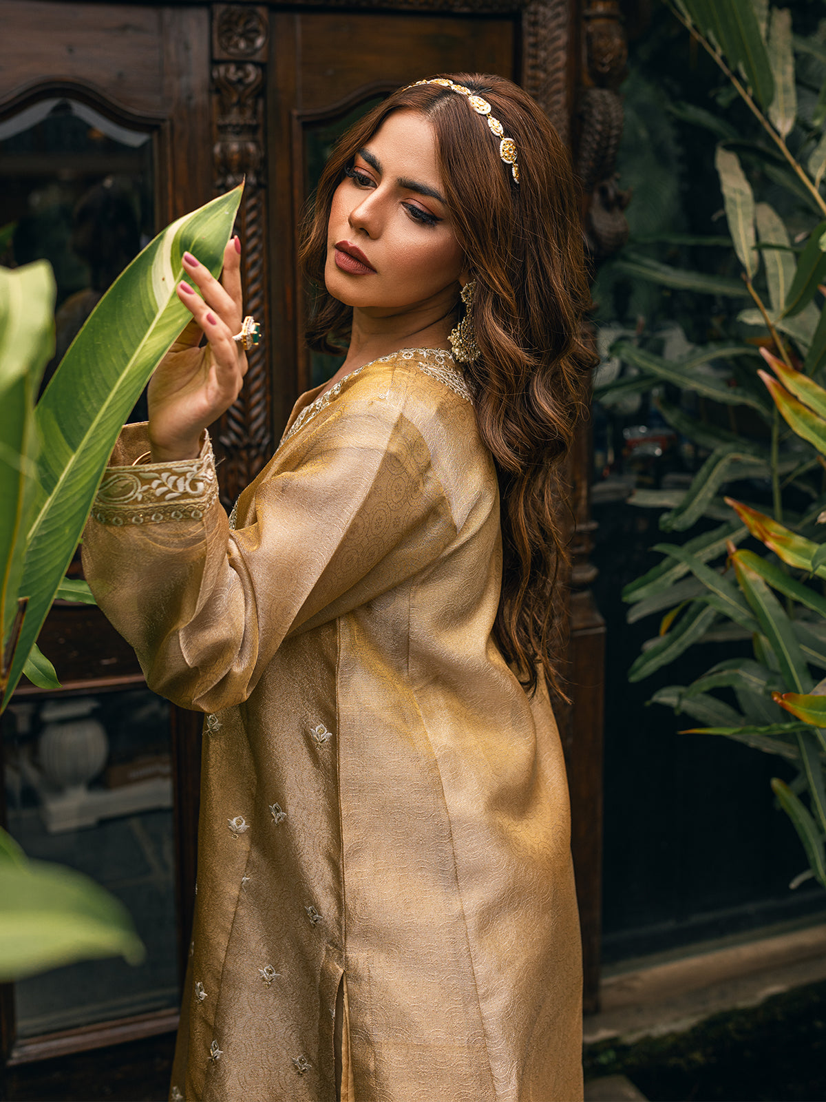 3Pc Embroidered Suit Pret Zari Golden - OWE3P-2303027