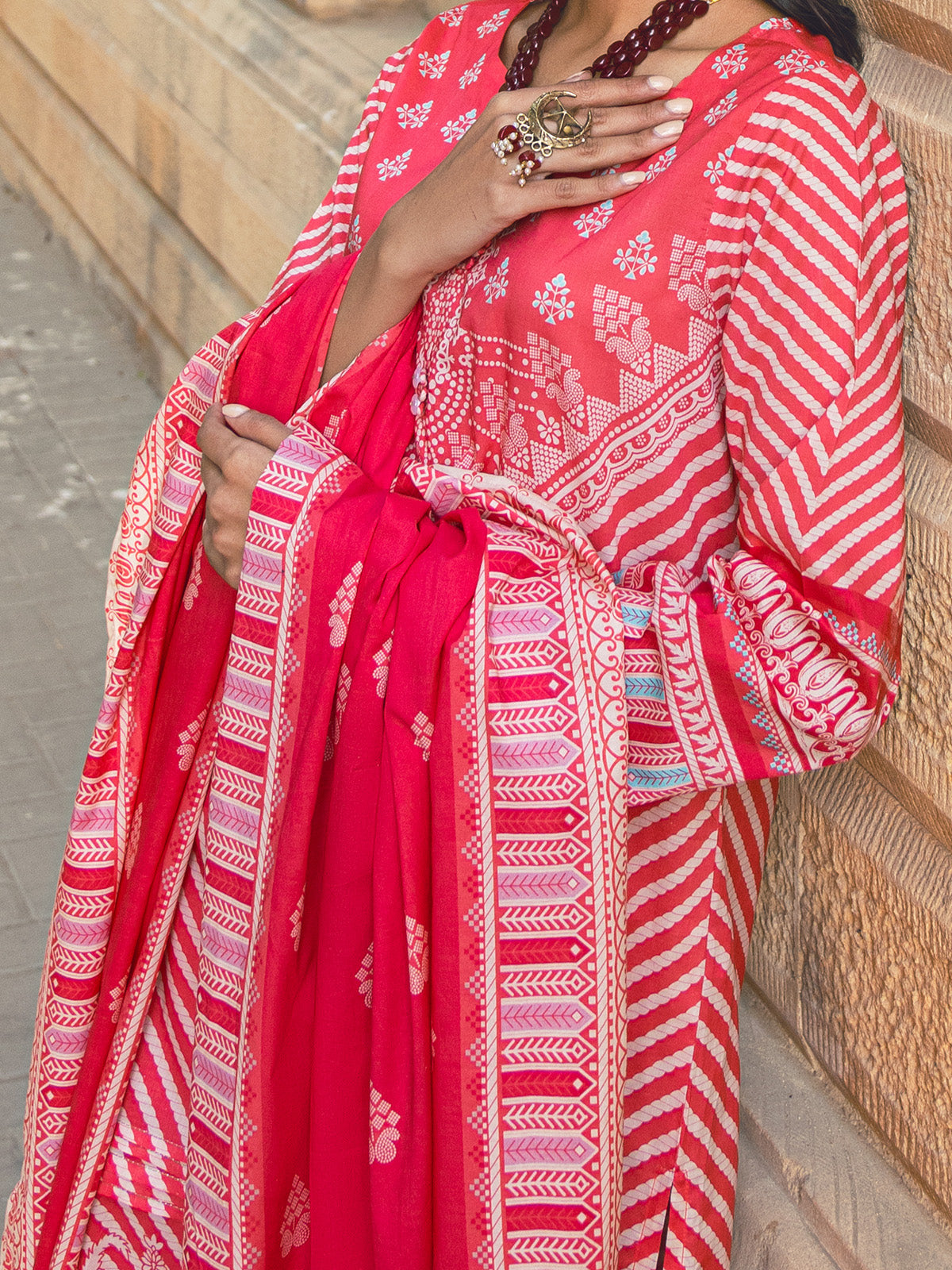 2Pc Printed Pret Shirt Dupatta Lawn Pink - OW2P-2302010