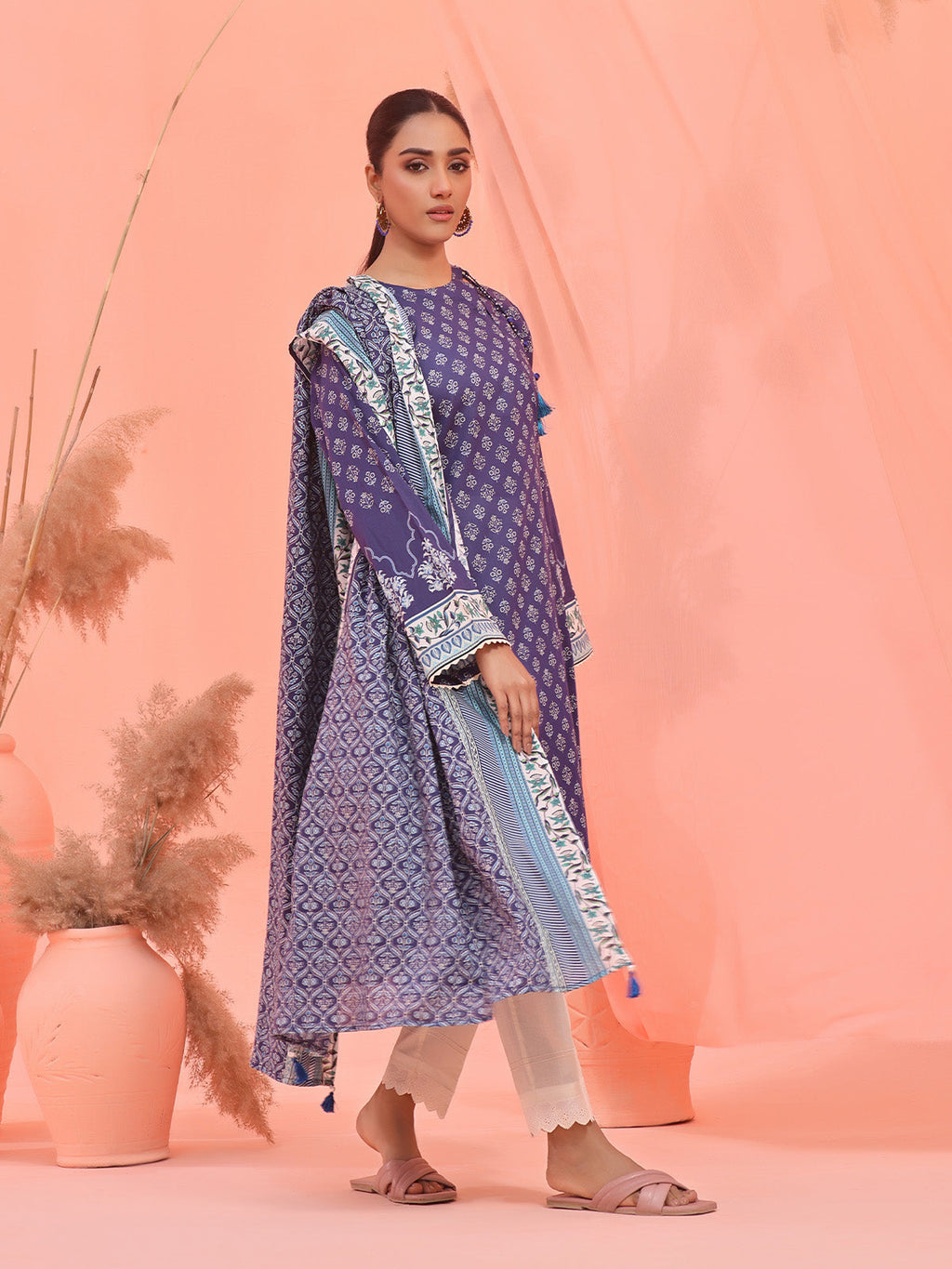 2Pc Printed Pret Shirt Dupatta Lawn Blue - OW2P-2401038