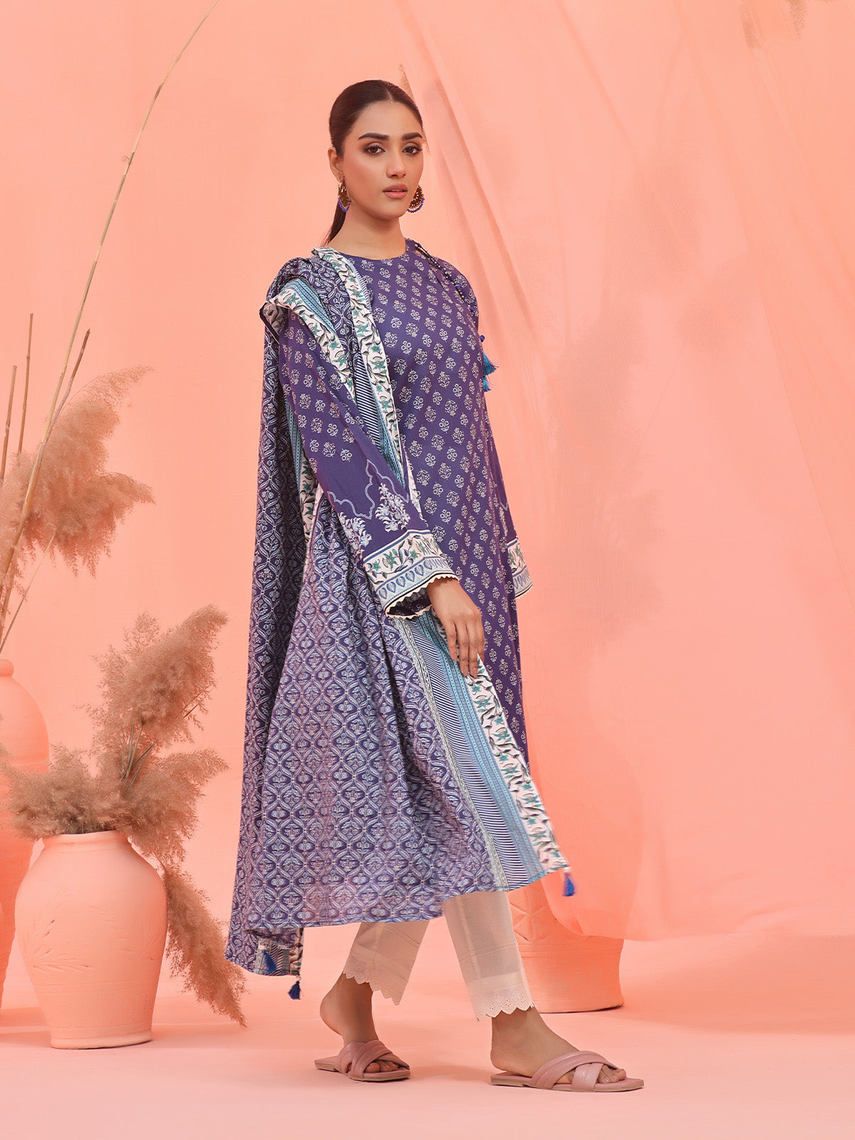 2Pc Printed Pret Shirt Dupatta Lawn Blue - OW2P-2401038