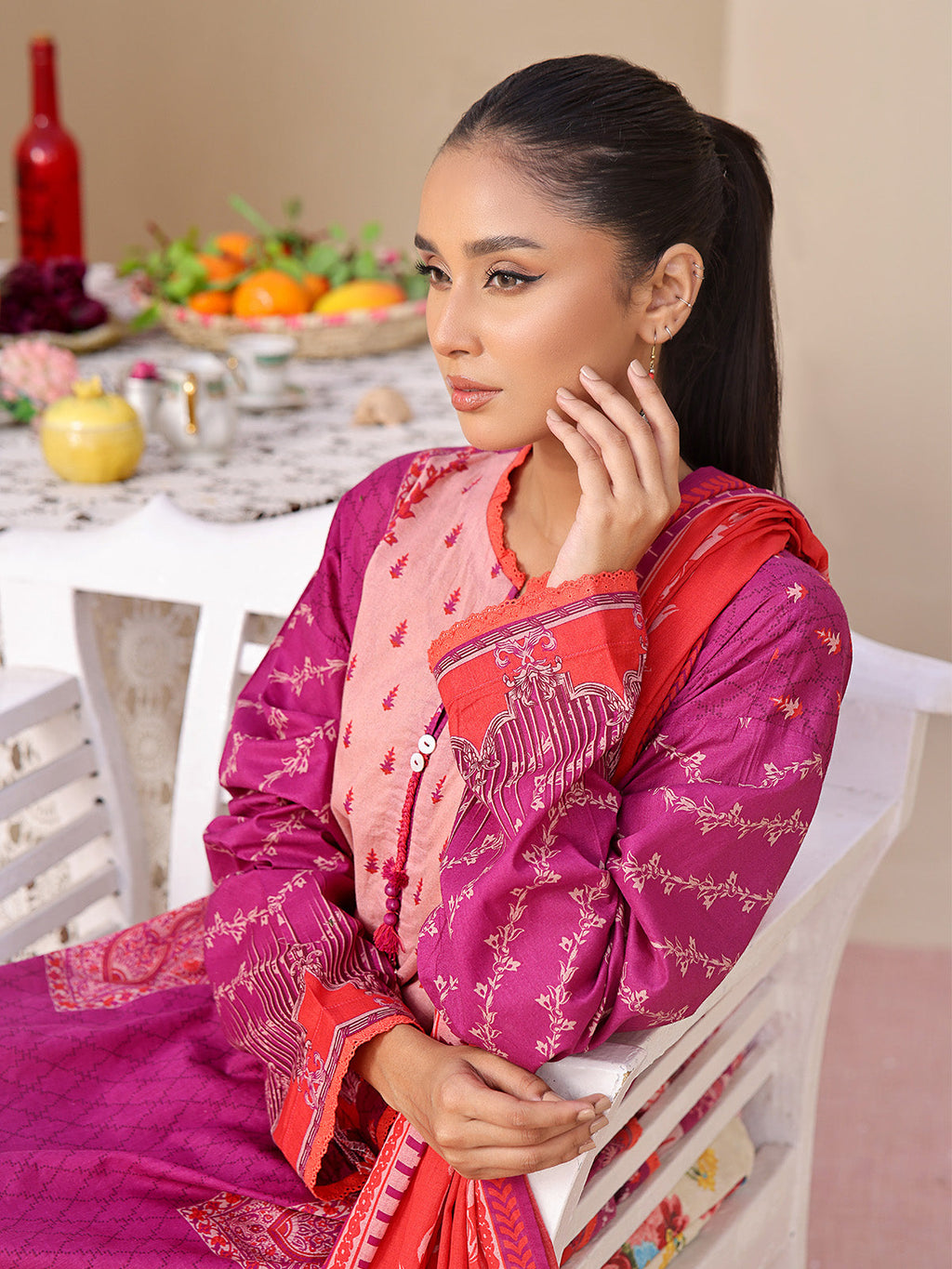2Pc Printed Pret Shirt Dupatta Lawn Magenta - OW2P-2406003
