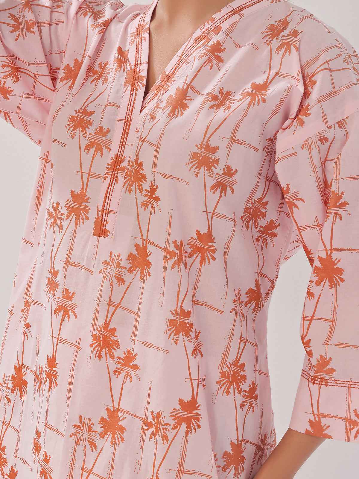 2Pc Printed Pret Shirt Trouser Cambric Pink - OW2P-2408013