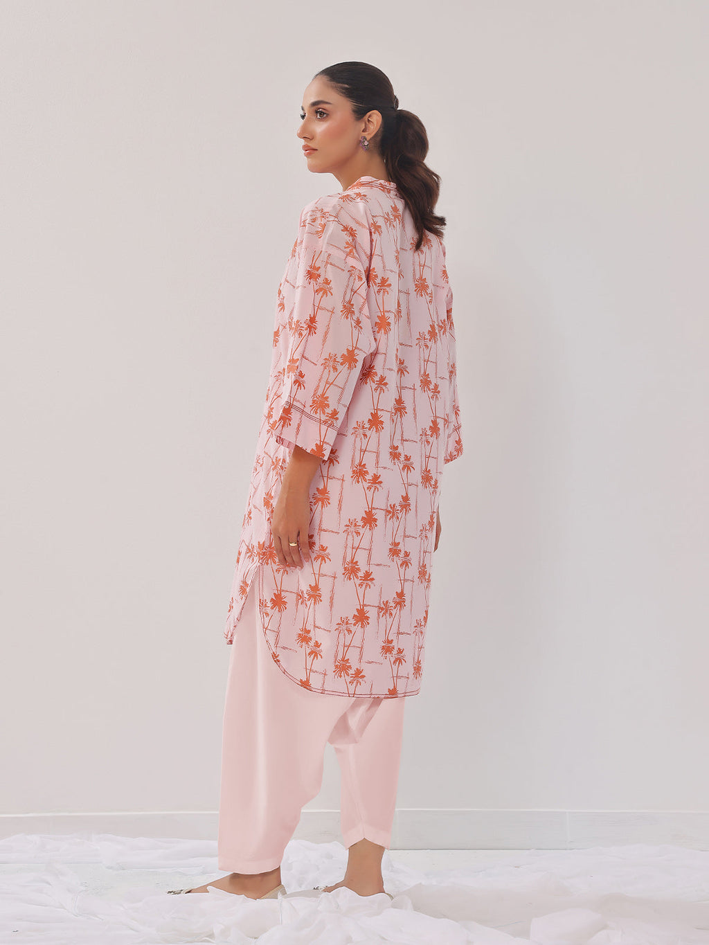 2Pc Printed Pret Shirt Trouser Cambric Pink - OW2P-2408013