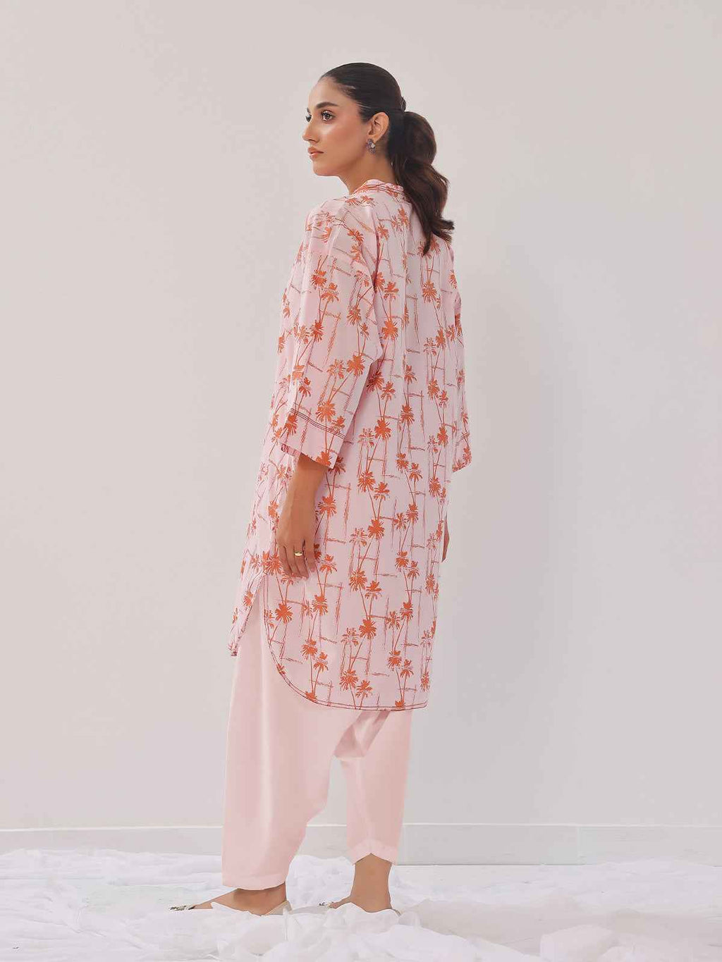 2Pc Printed Pret Shirt Trouser Cambric Pink - OW2P-2408013