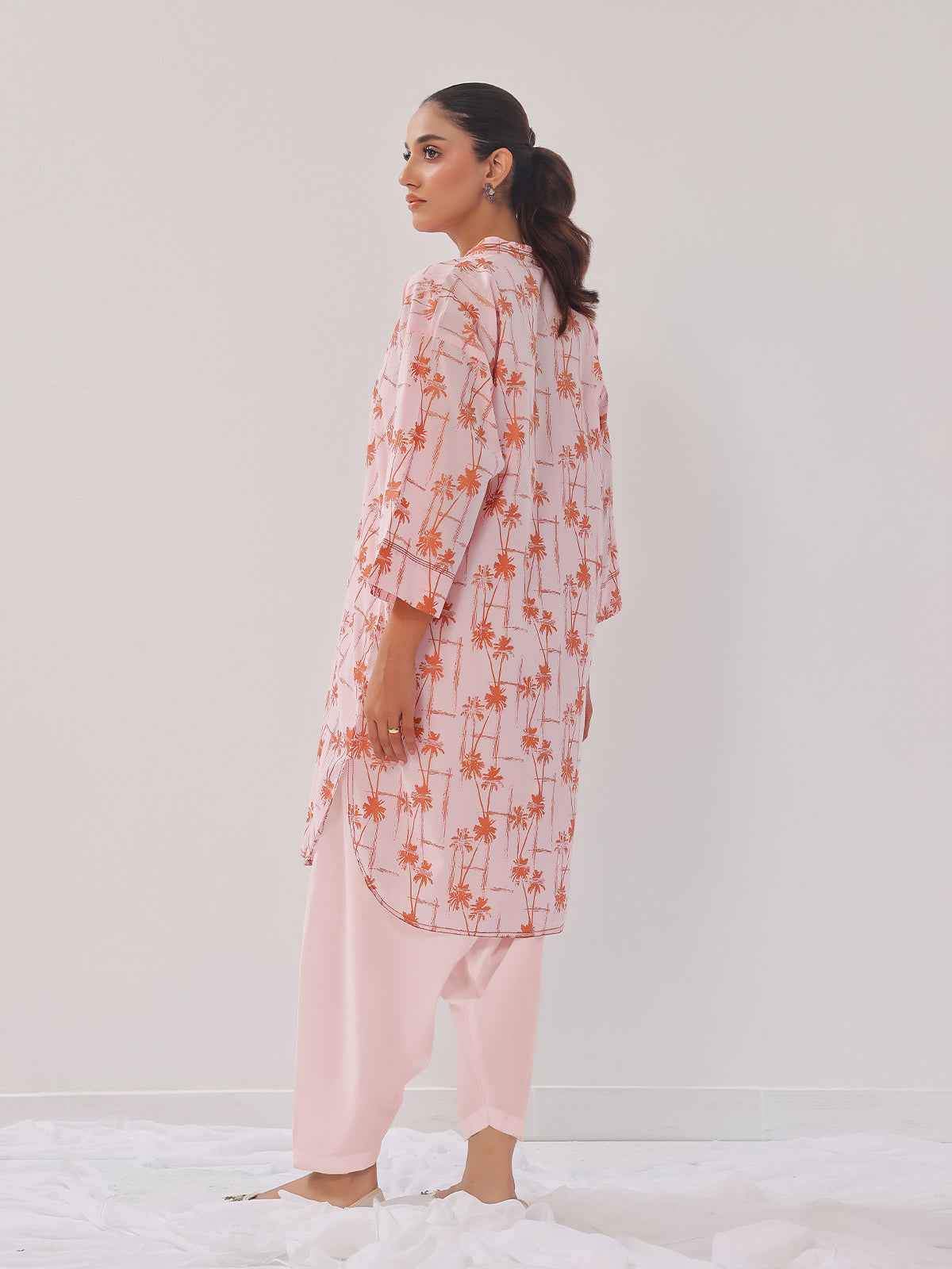 2Pc Printed Pret Shirt Trouser Cambric Pink - OW2P-2408013