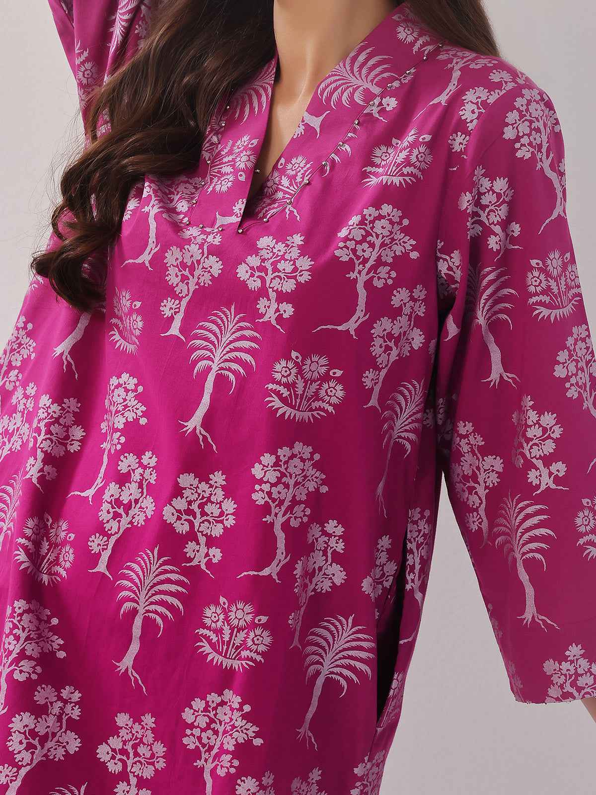 2Pc Printed Pret Shirt Trouser Cambric Magenta - OW2P-2408014