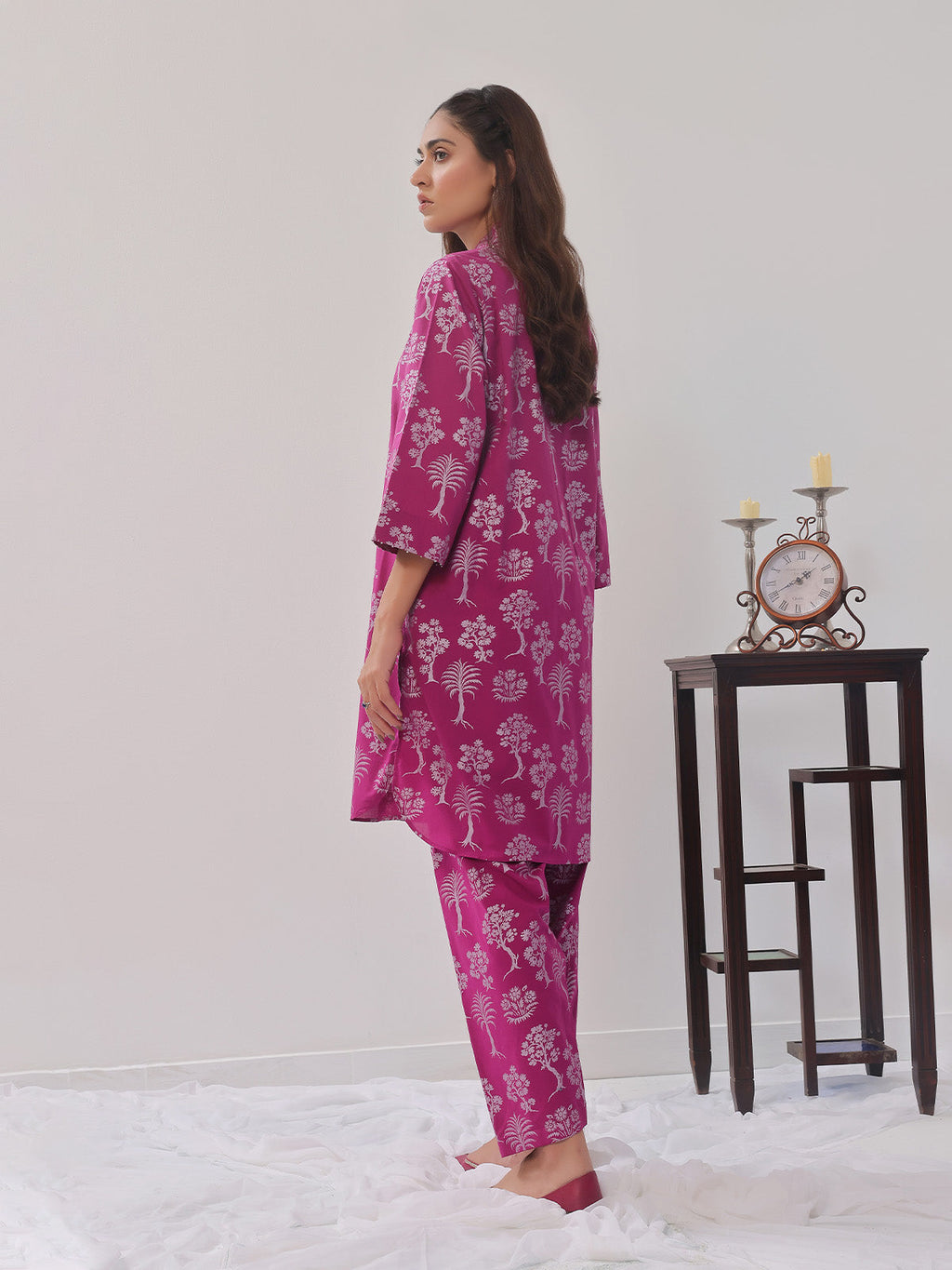2Pc Printed Pret Shirt Trouser Cambric Magenta - OW2P-2408014
