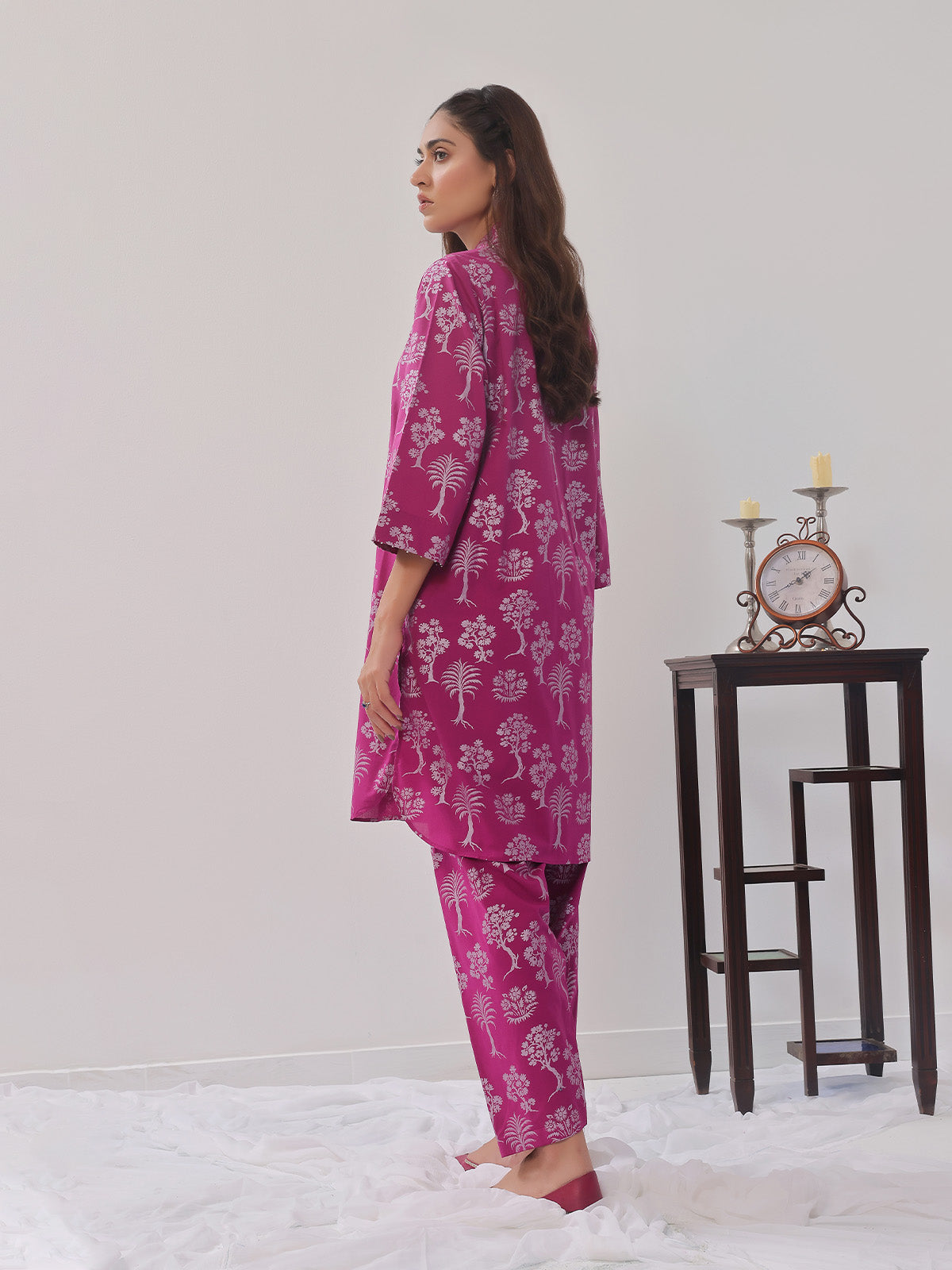 2Pc Printed Pret Shirt Trouser Cambric Magenta - OW2P-2408014