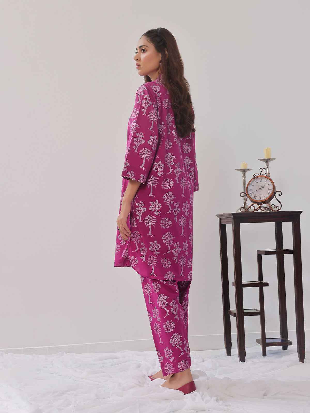 2Pc Printed Pret Shirt Trouser Cambric Magenta - OW2P-2408014