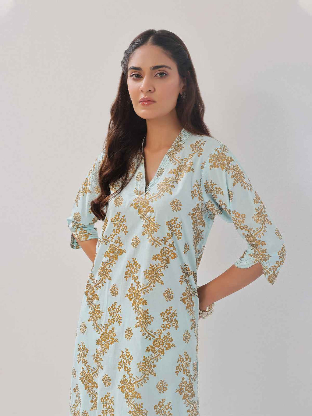 2Pc Printed Pret Shirt Trouser Cambric Light Ferozi - OW2P-2408019