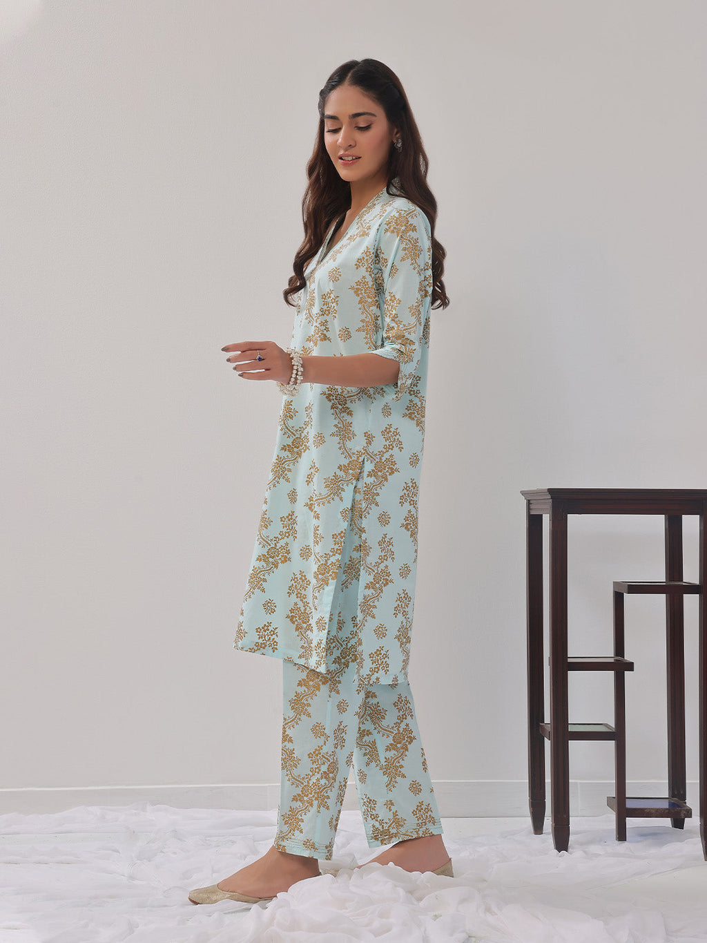 2Pc Printed Pret Shirt Trouser Cambric Light Ferozi - OW2P-2408019