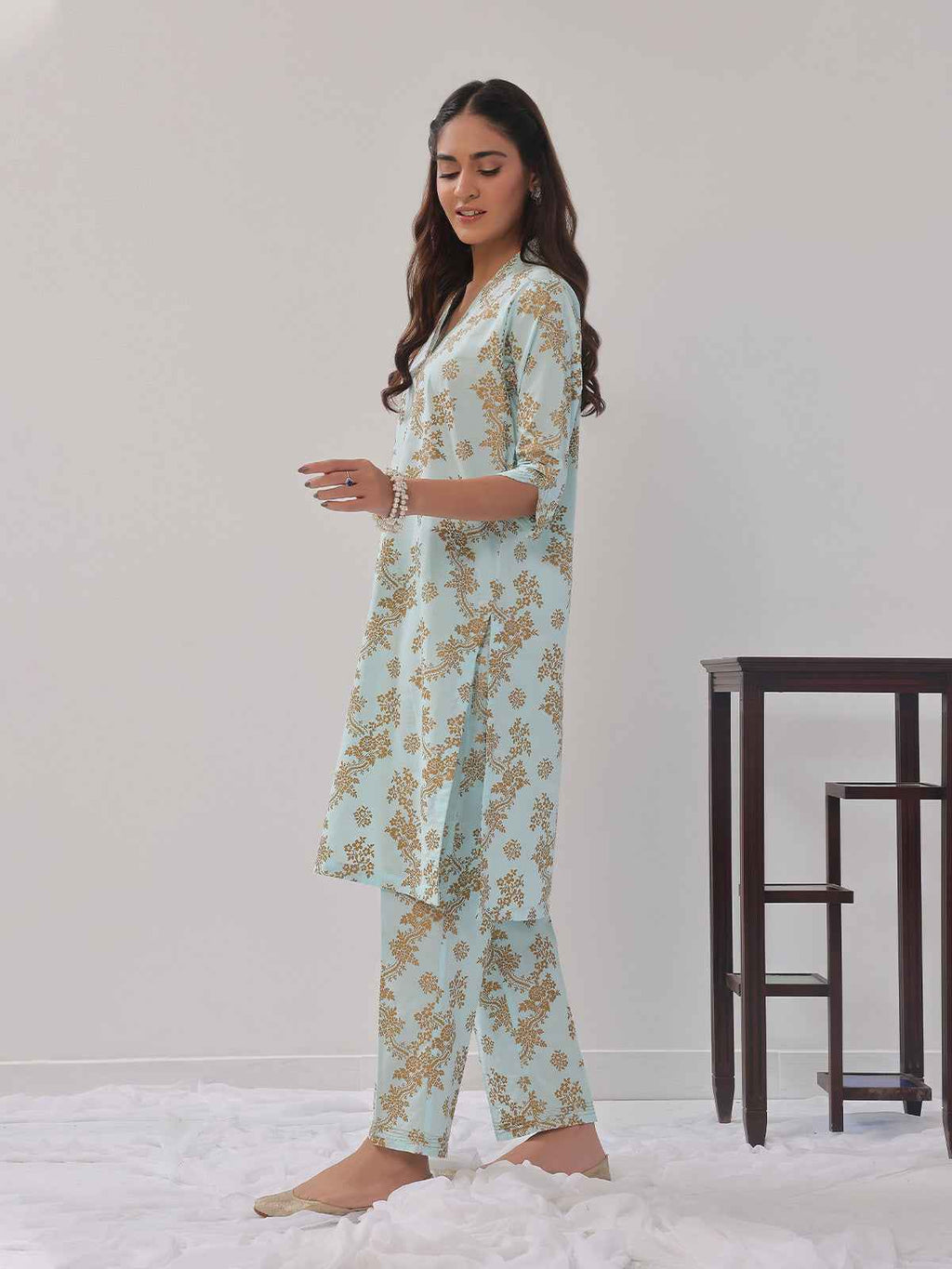 2Pc Printed Pret Shirt Trouser Cambric Light Ferozi - OW2P-2408019