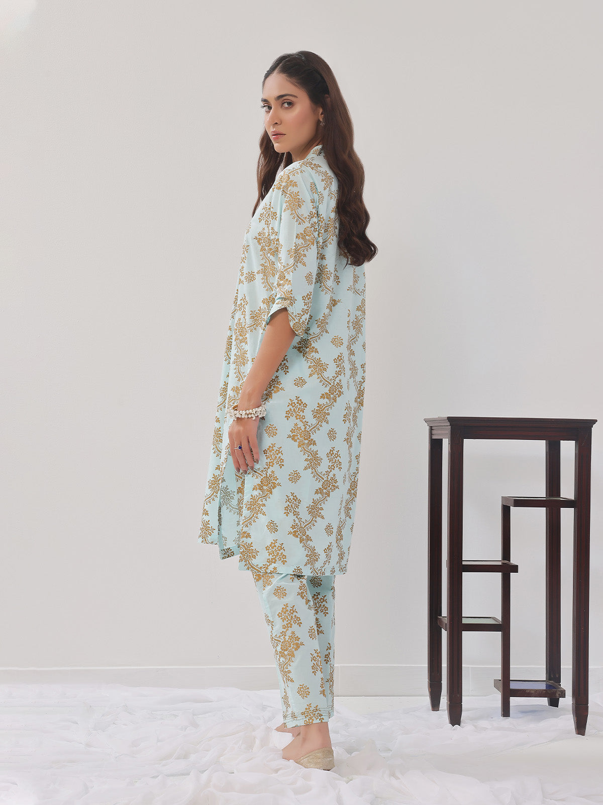 2Pc Printed Pret Shirt Trouser Cambric Light Ferozi - OW2P-2408019