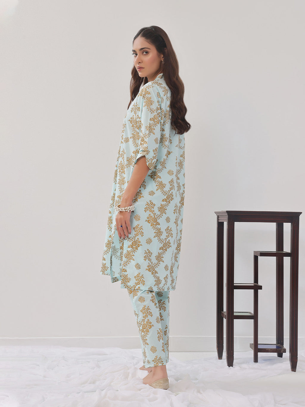 2Pc Printed Pret Shirt Trouser Cambric Light Ferozi - OW2P-2408019