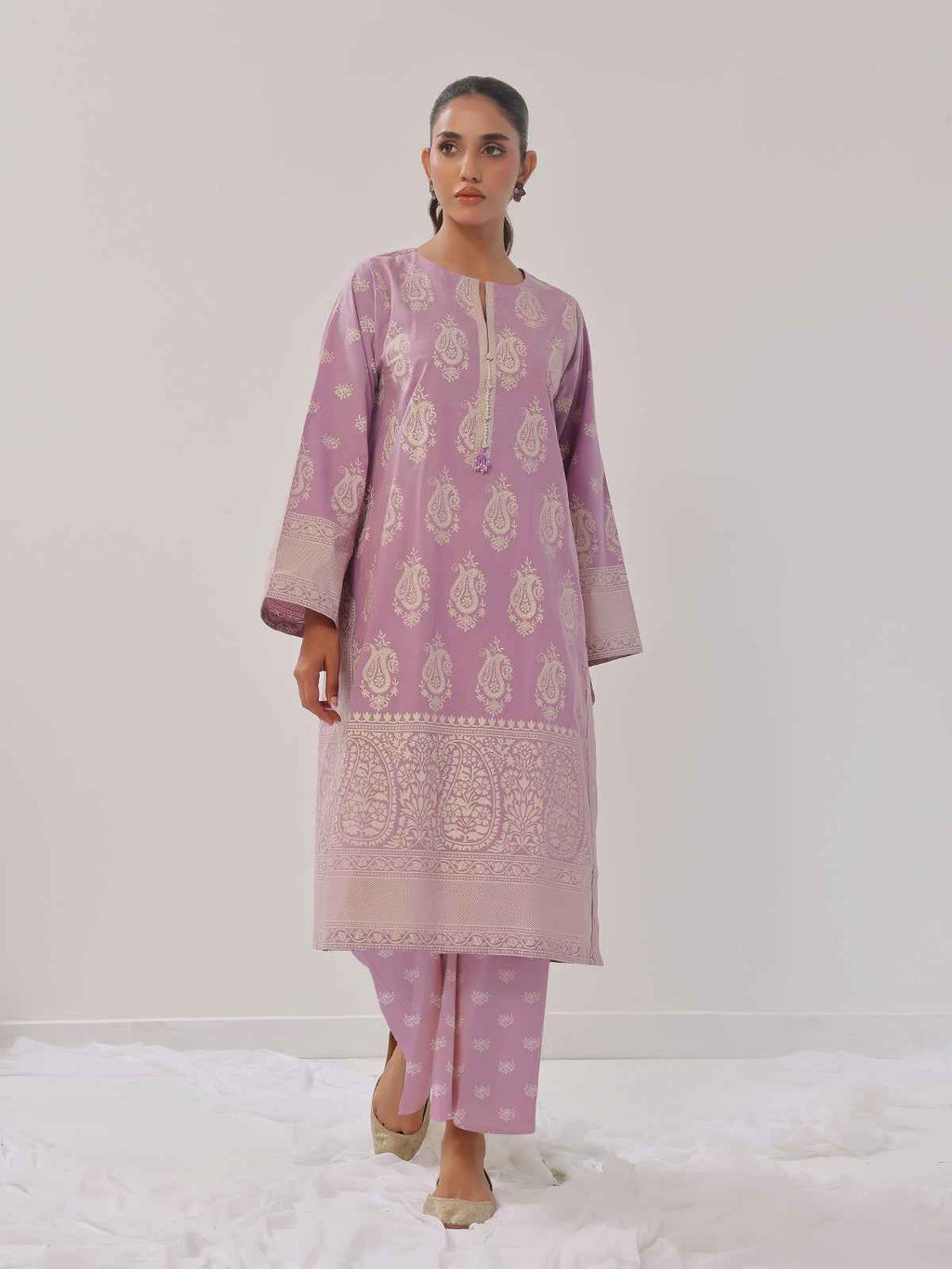 2Pc Printed Pret Shirt Trouser Cambric Lilac - OW2P-2408020