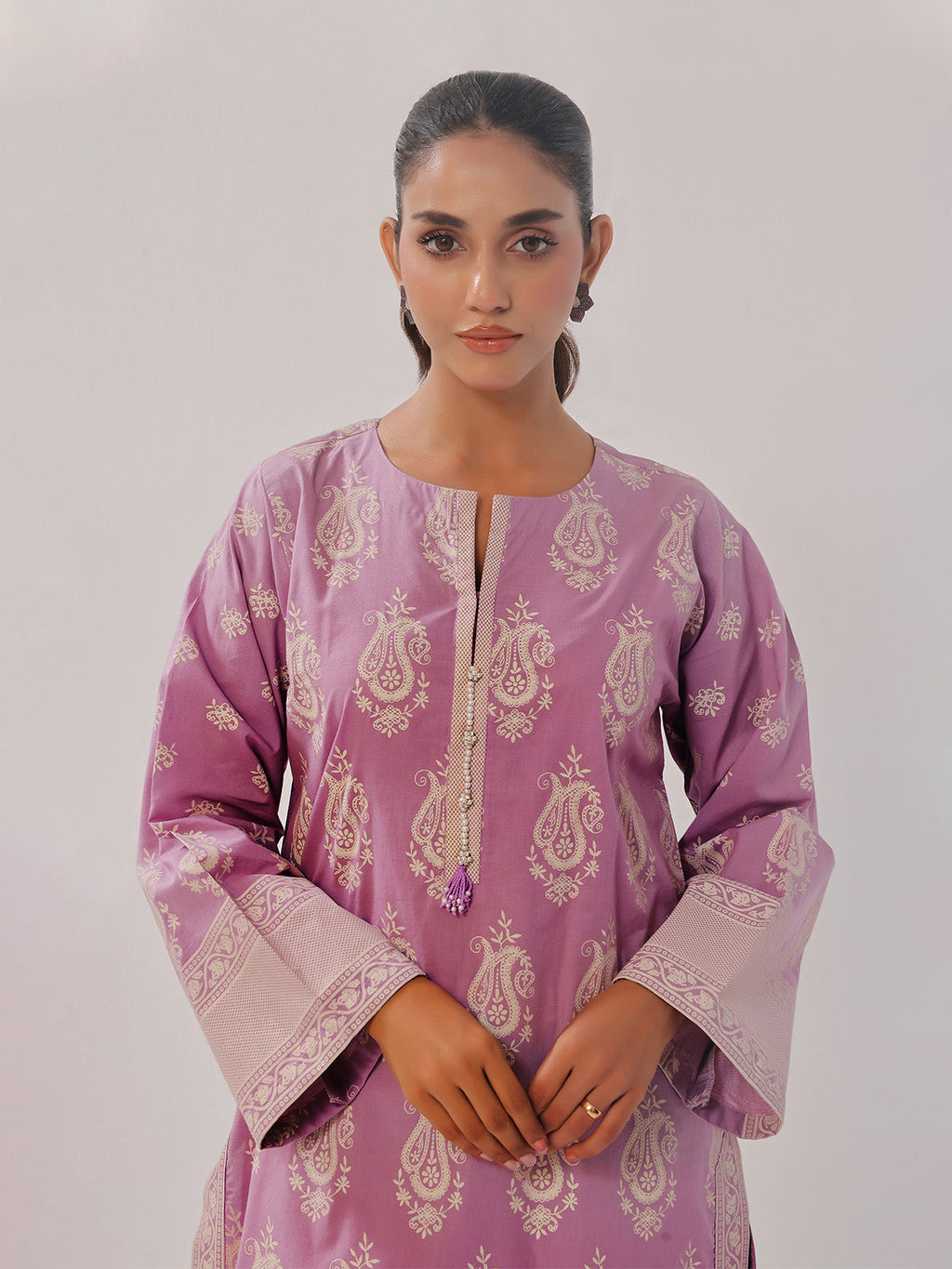 2Pc Printed Pret Shirt Trouser Cambric Lilac - OW2P-2408020