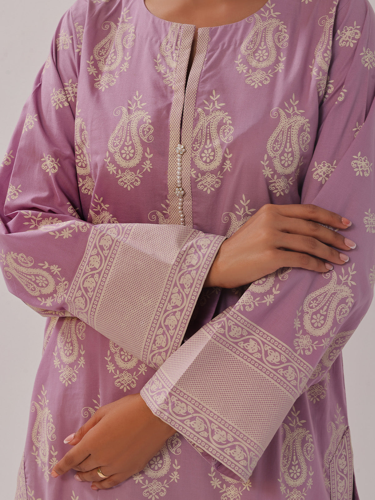 2Pc Printed Pret Shirt Trouser Cambric Lilac - OW2P-2408020