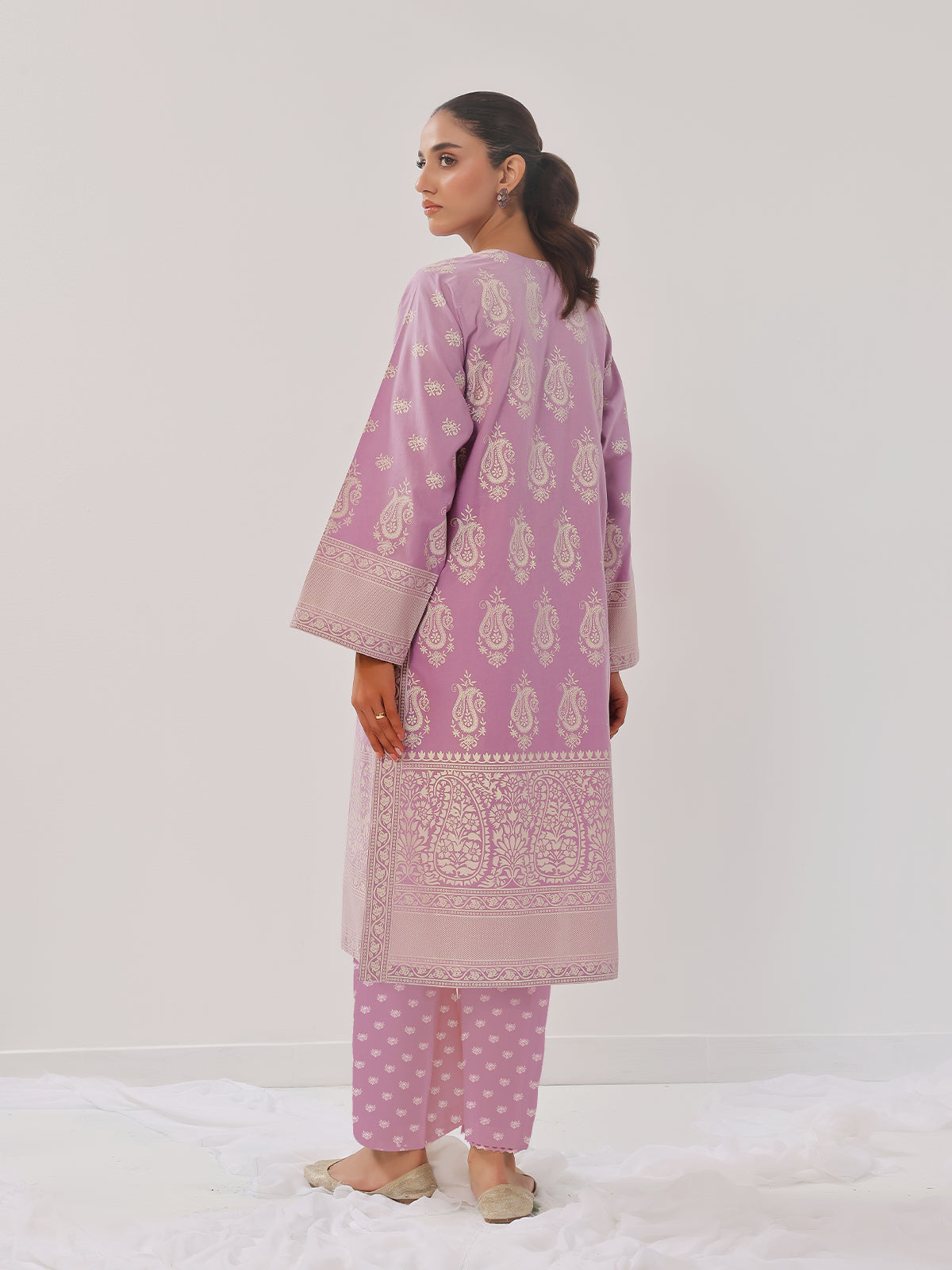 2Pc Printed Pret Shirt Trouser Cambric Lilac - OW2P-2408020