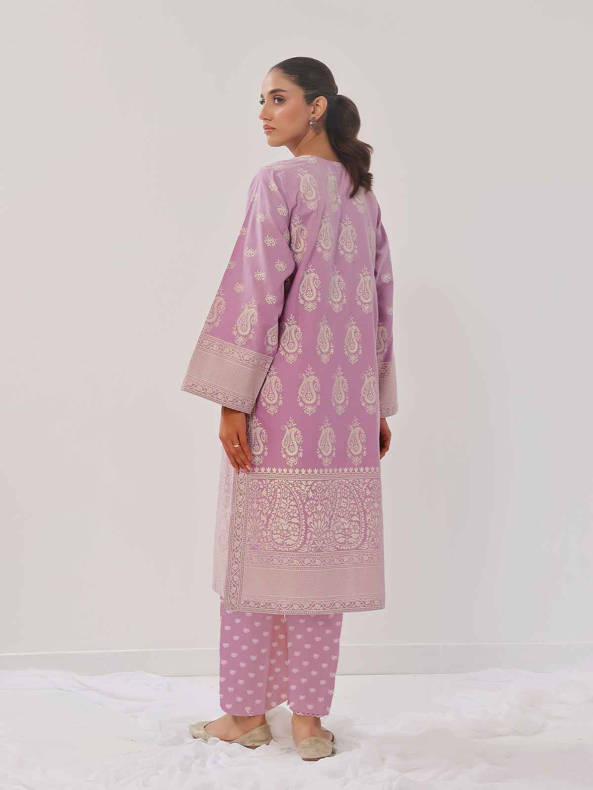2Pc Printed Pret Shirt Trouser Cambric Lilac - OW2P-2408020