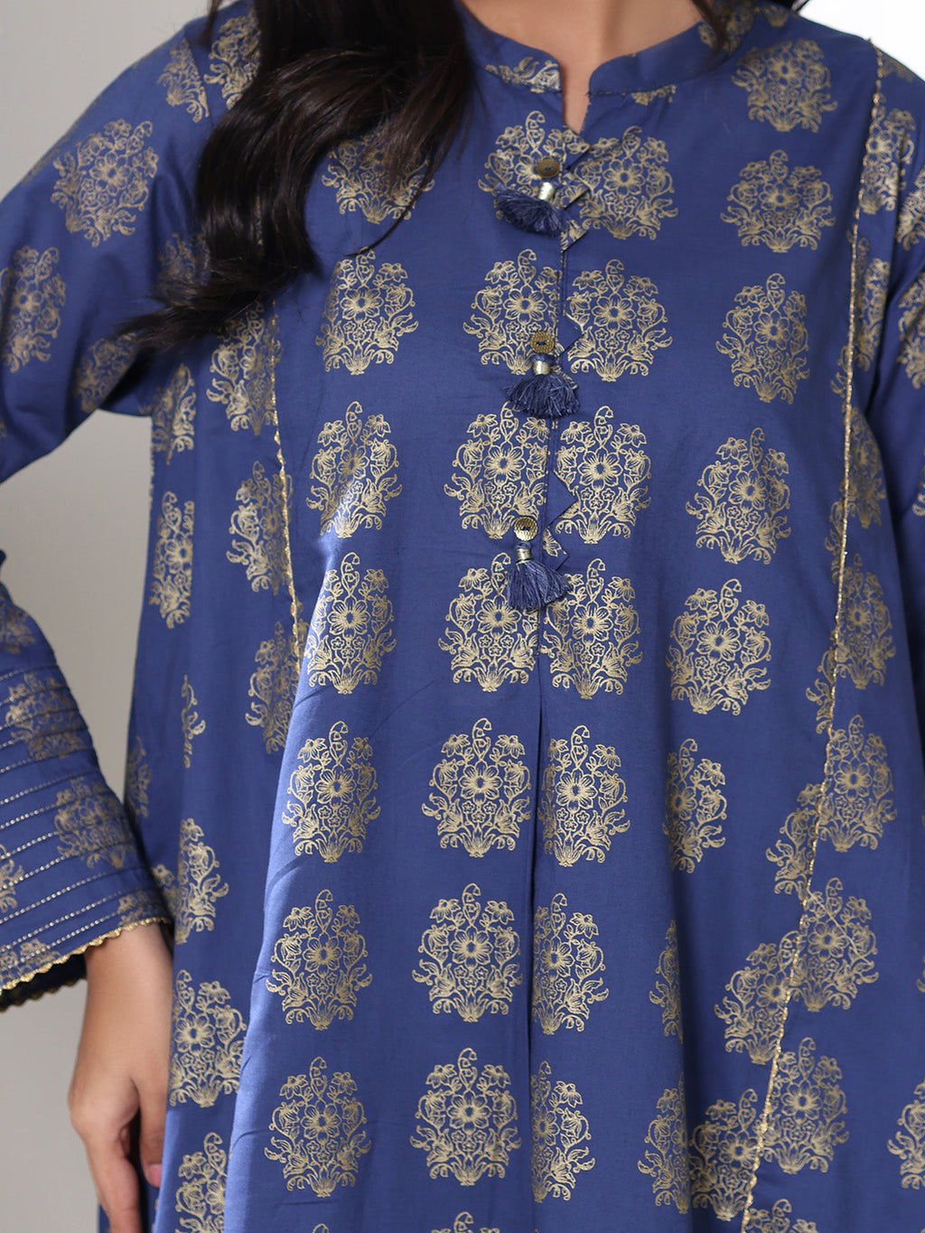 2Pc Screen Print Pret Shirt Trouser cambric Blue Gold- OW2P-2508002