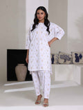 2Pc Screen Print Pret Shirt Trouser Cambric White - OW2P-2508006
