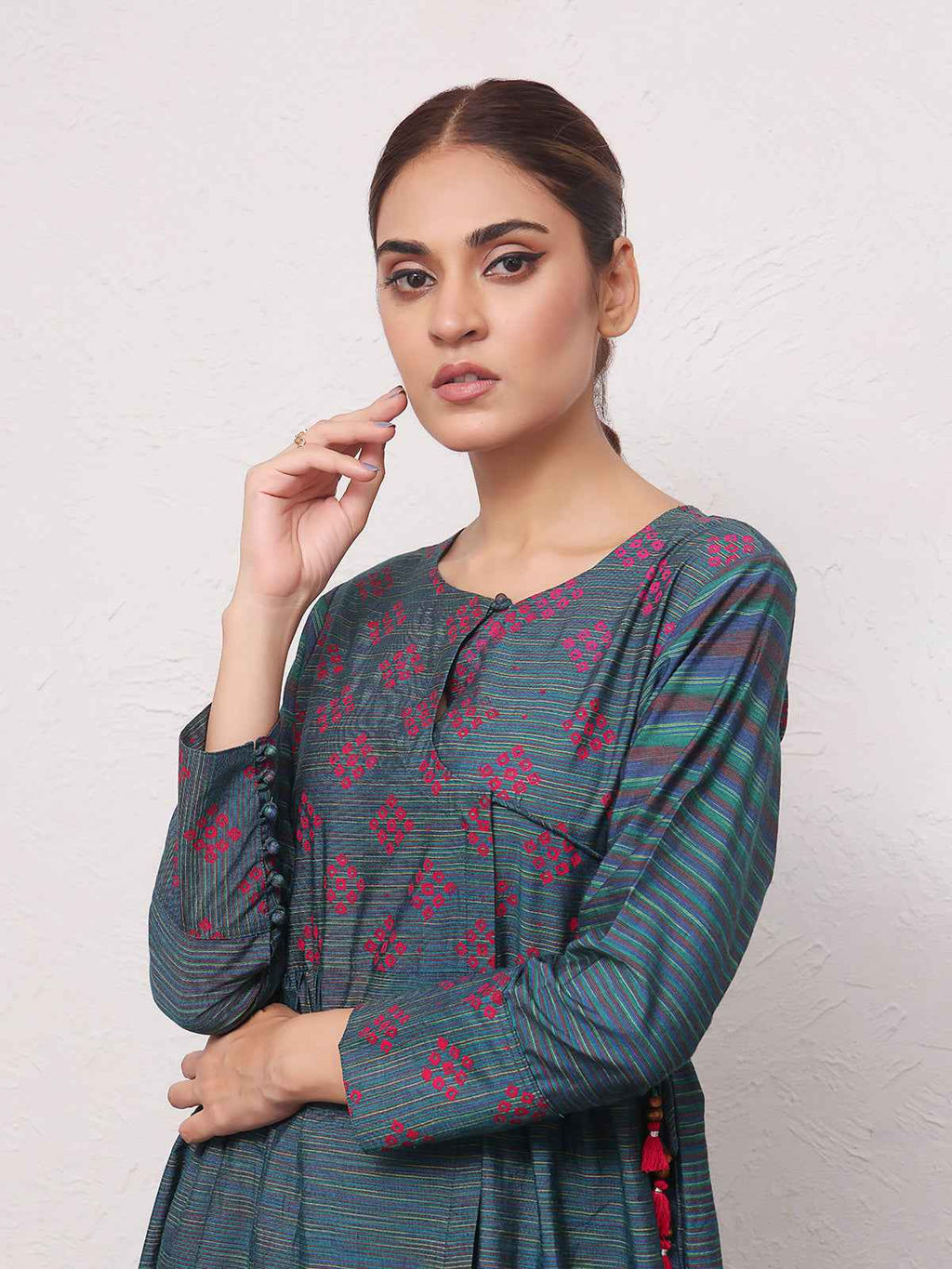 2Pc Printed Pret Shirt Trouser Yarn Dyed Green - OW2PG-2306012