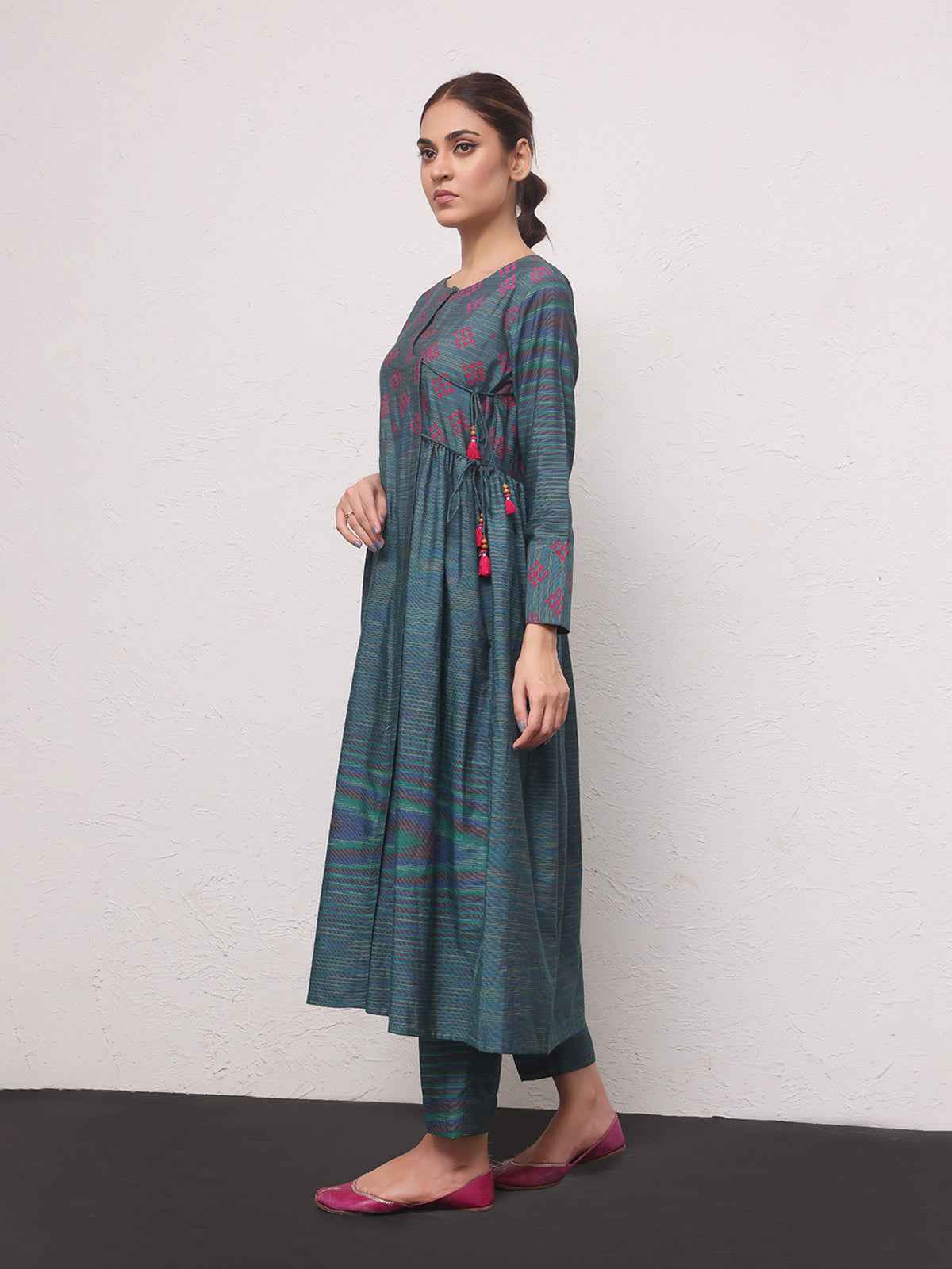 2Pc Printed Pret Shirt Trouser Yarn Dyed Green - OW2PG-2306012