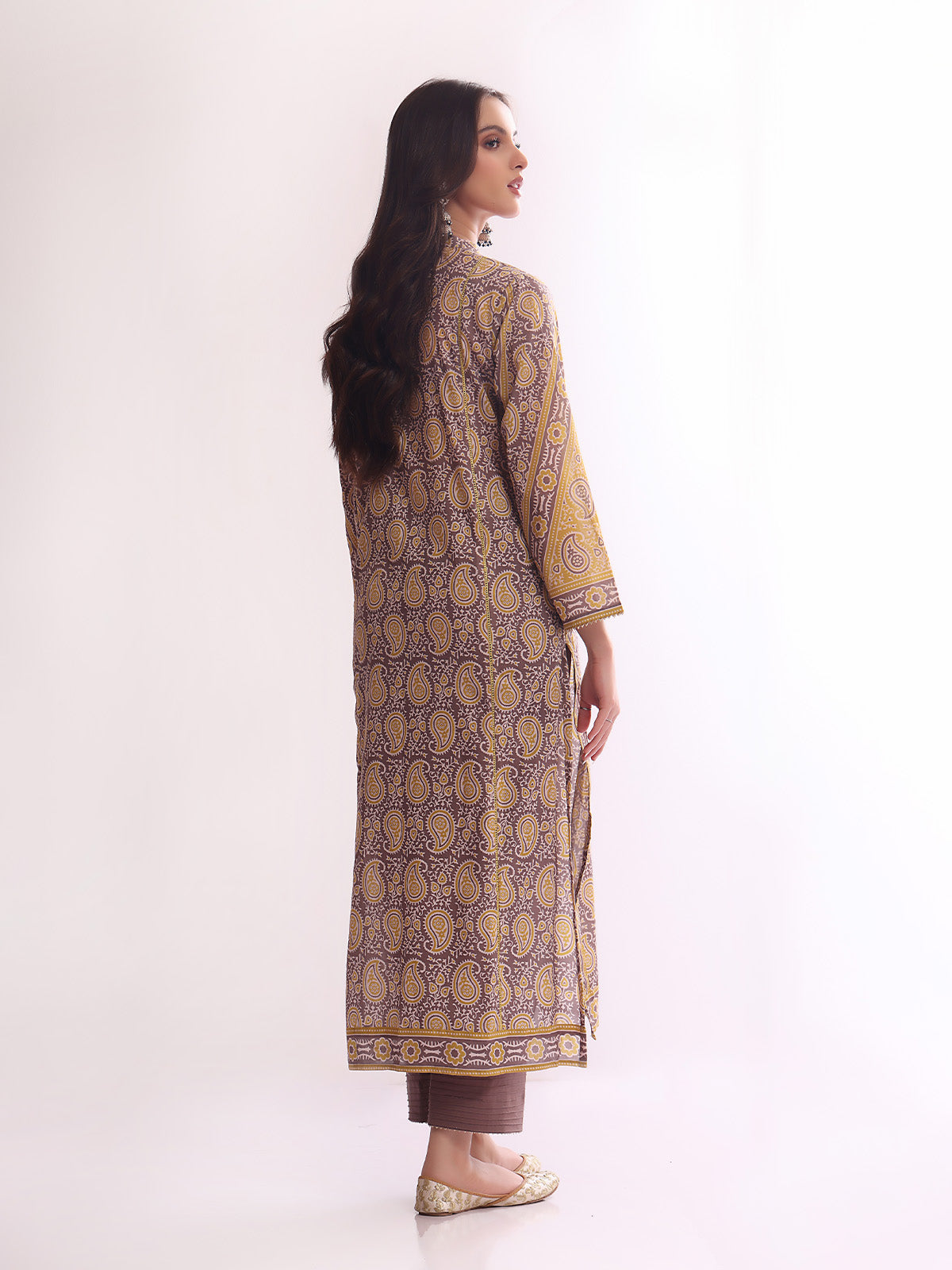 1Pc Printed Pret Kurti Lawn Grey - OWKT-2304017