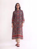 1Pc Printed Pret Kurti Lawn Navy Blue - OWKT-2304020