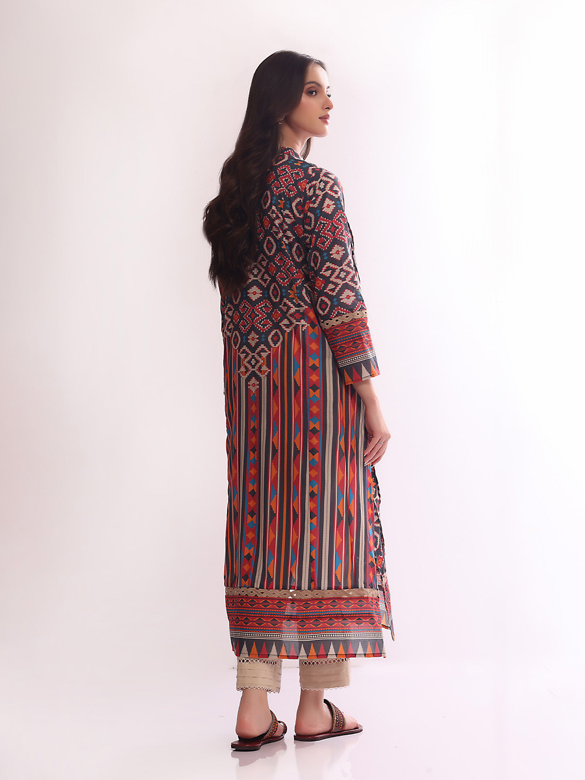 1Pc Printed Pret Kurti Lawn Navy Blue - OWKT-2304020