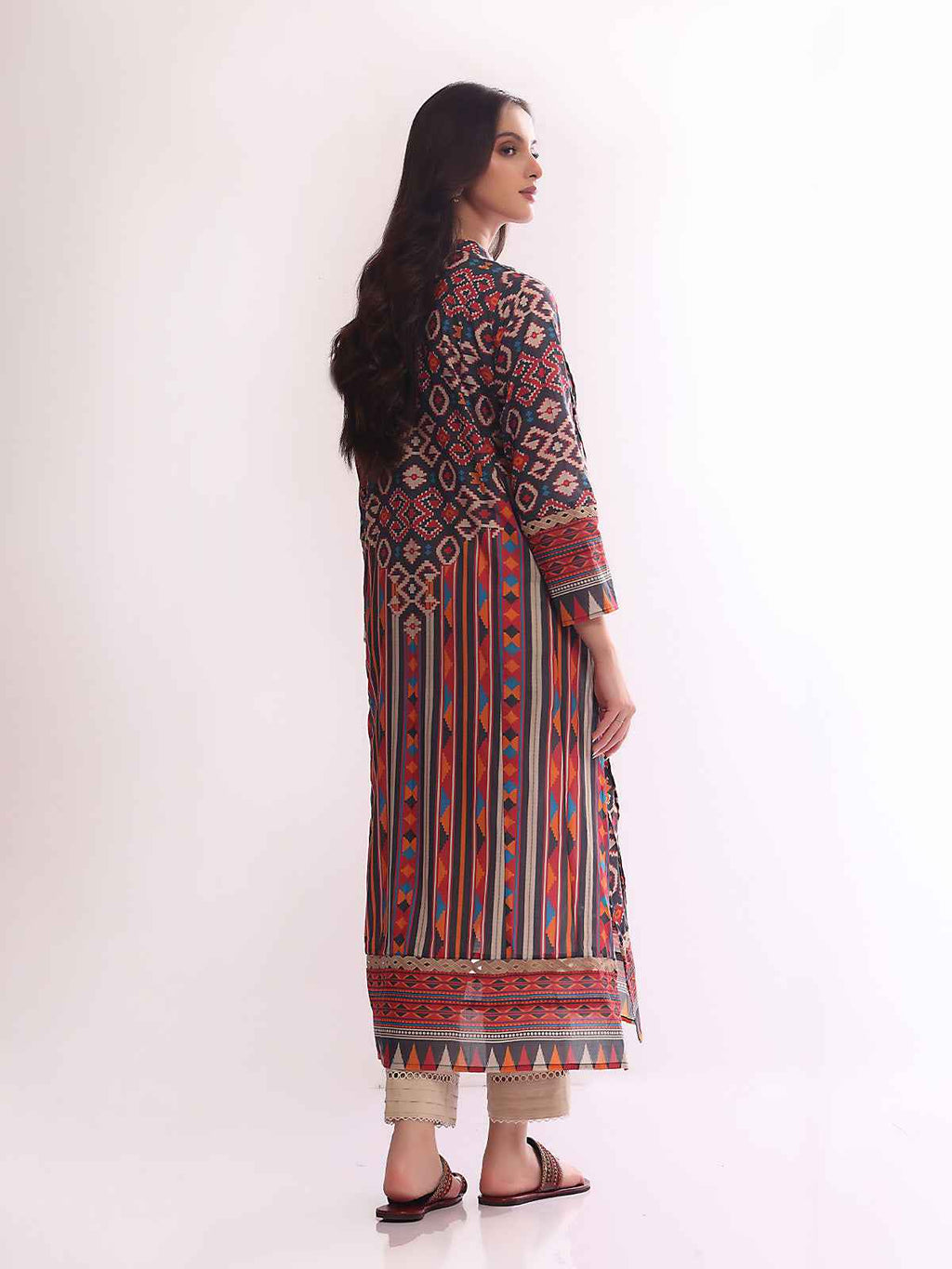 1Pc Printed Pret Kurti Lawn Navy Blue - OWKT-2304020