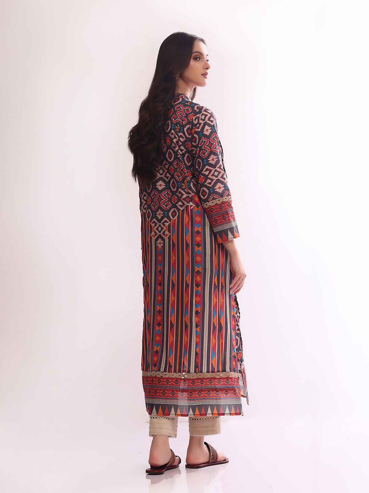 1Pc Printed Pret Kurti Lawn Navy Blue - OWKT-2304020