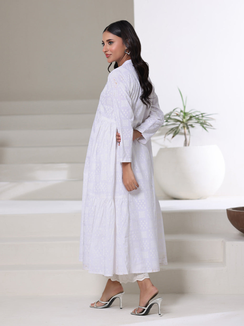 1Pc Screen Print Pret Kurti Cambric White - OWKT-2508003