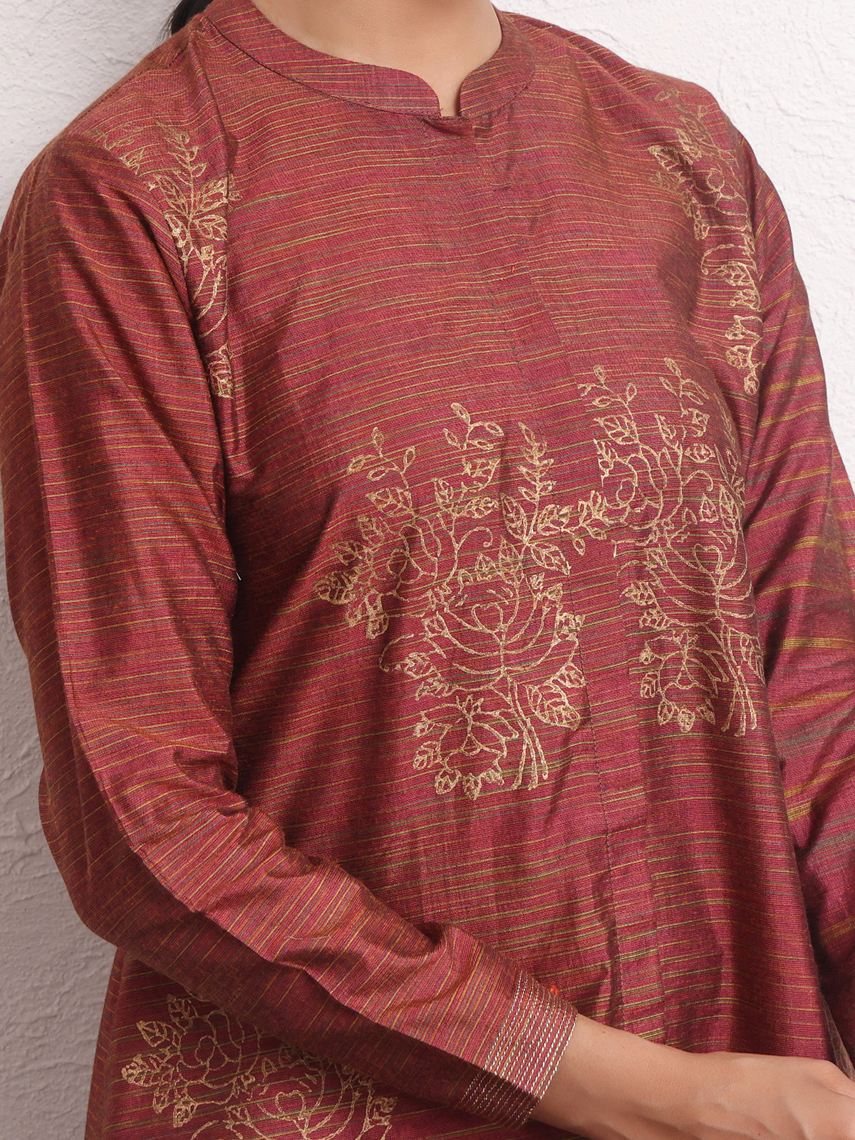 1Pc Printed Pret Kurti Yarn Dyed Rust - OWKTG-2306013