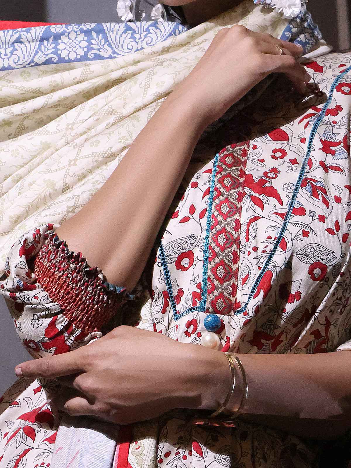 2Pc Printed Pret Shirt Dupatta Linen Off White & Red - OWL2P-2209022