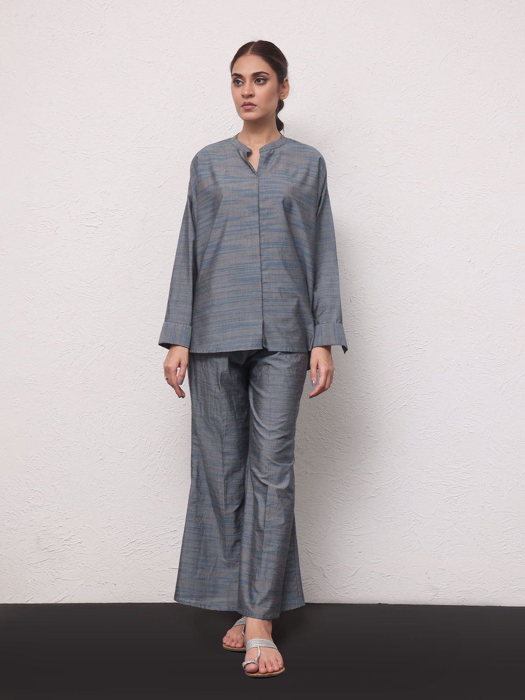 2Pc Solid Pret Shirt Trouser Yarn Dyed Grey - OW2PG-2306001-1