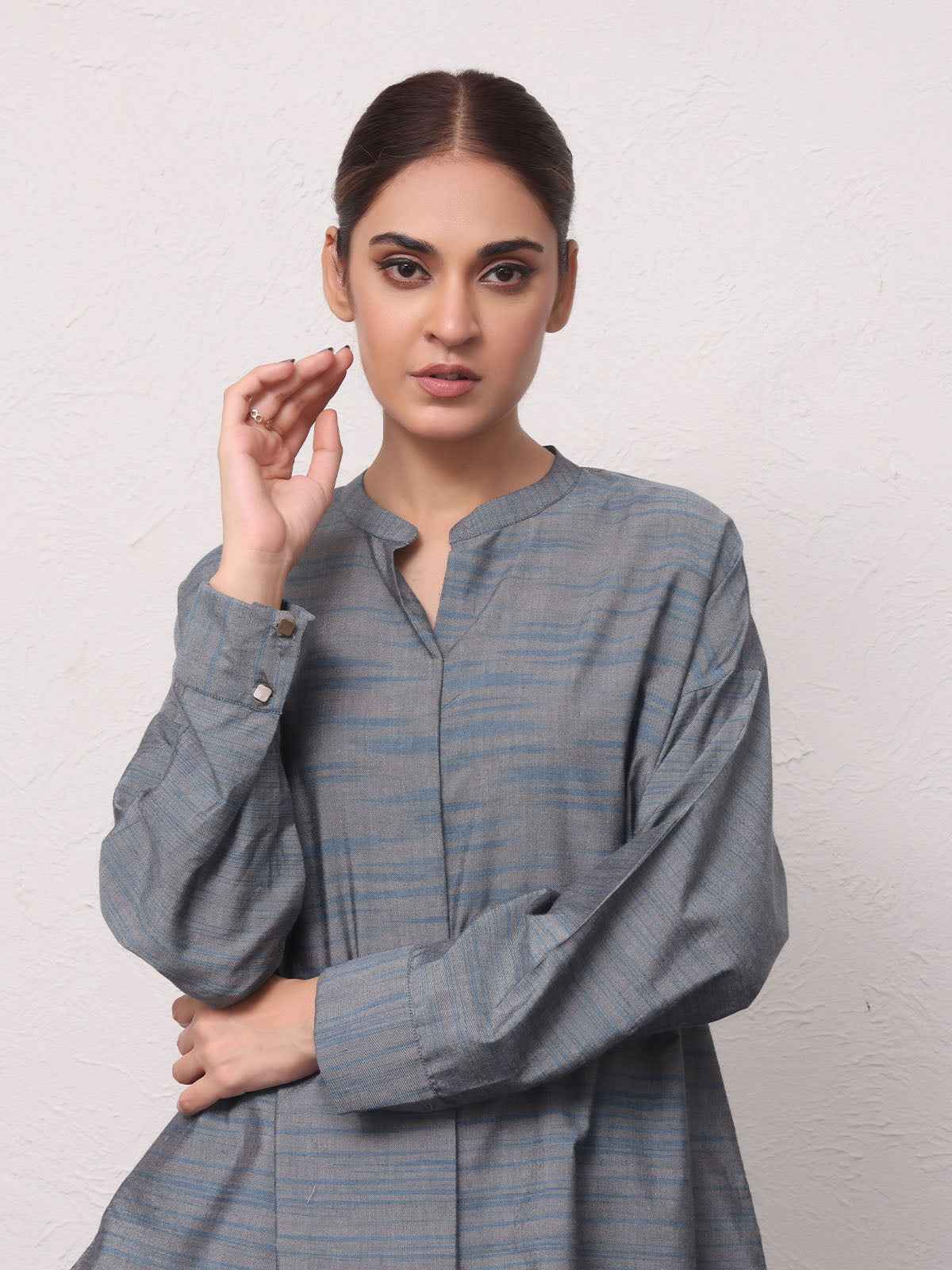 2Pc Solid Pret Shirt Trouser Yarn Dyed Grey - OW2PG-2306001-1