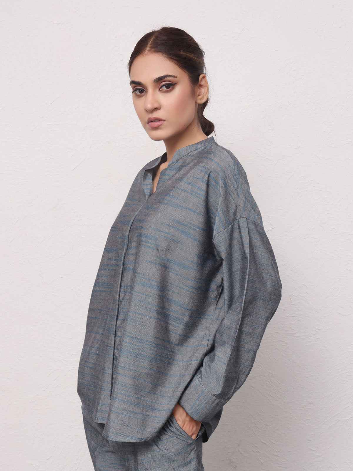 2Pc Solid Pret Shirt Trouser Yarn Dyed Grey - OW2PG-2306001-1