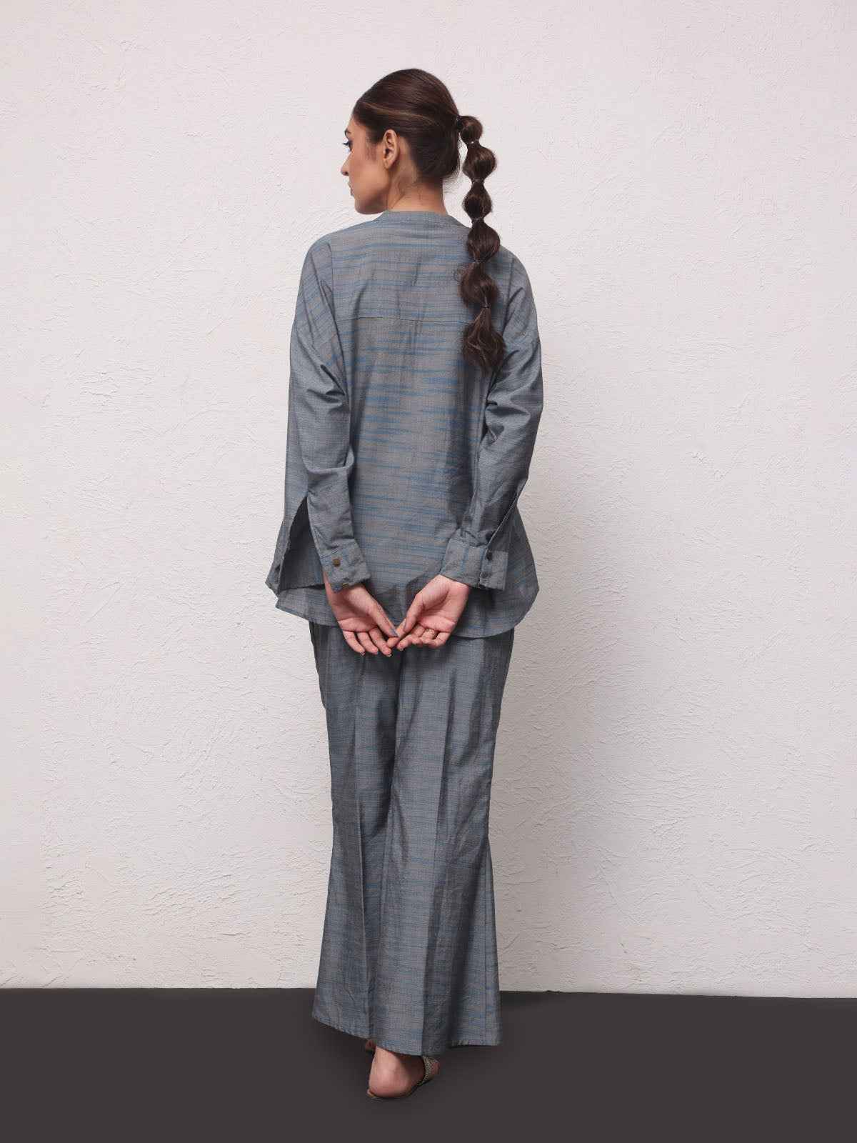 2Pc Solid Pret Shirt Trouser Yarn Dyed Grey - OW2PG-2306001-1